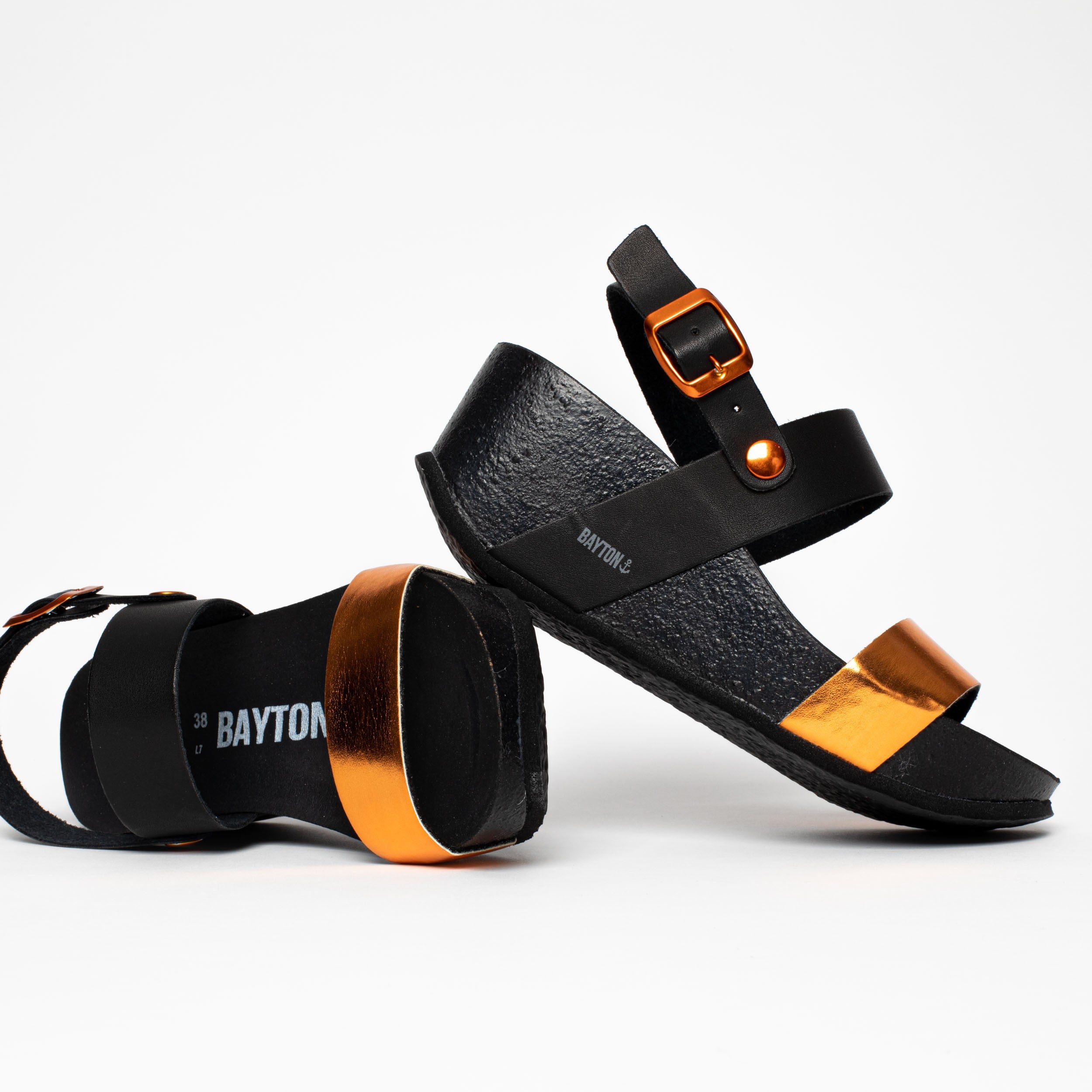 Selene Orange and Black Wedge and Semi-Wedge Sandals