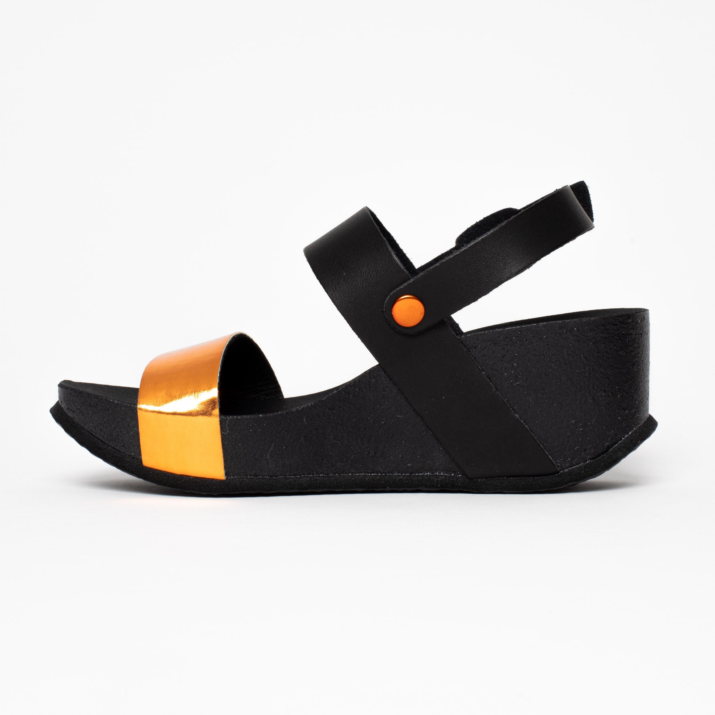 Selene Orange and Black Wedge and Semi-Wedge Sandals