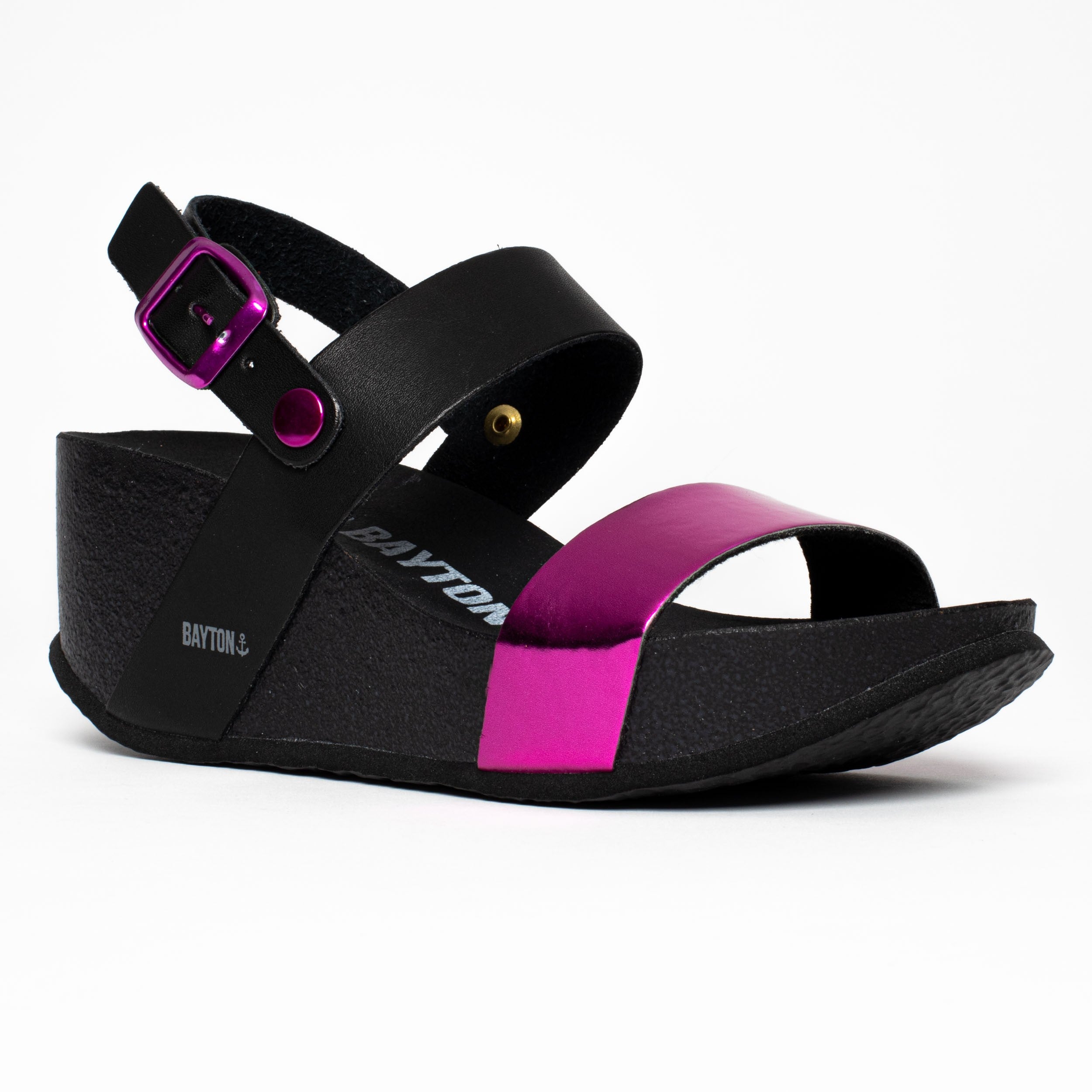 Selene Fuschia and Black Wedge and Semi-Wedge Sandals