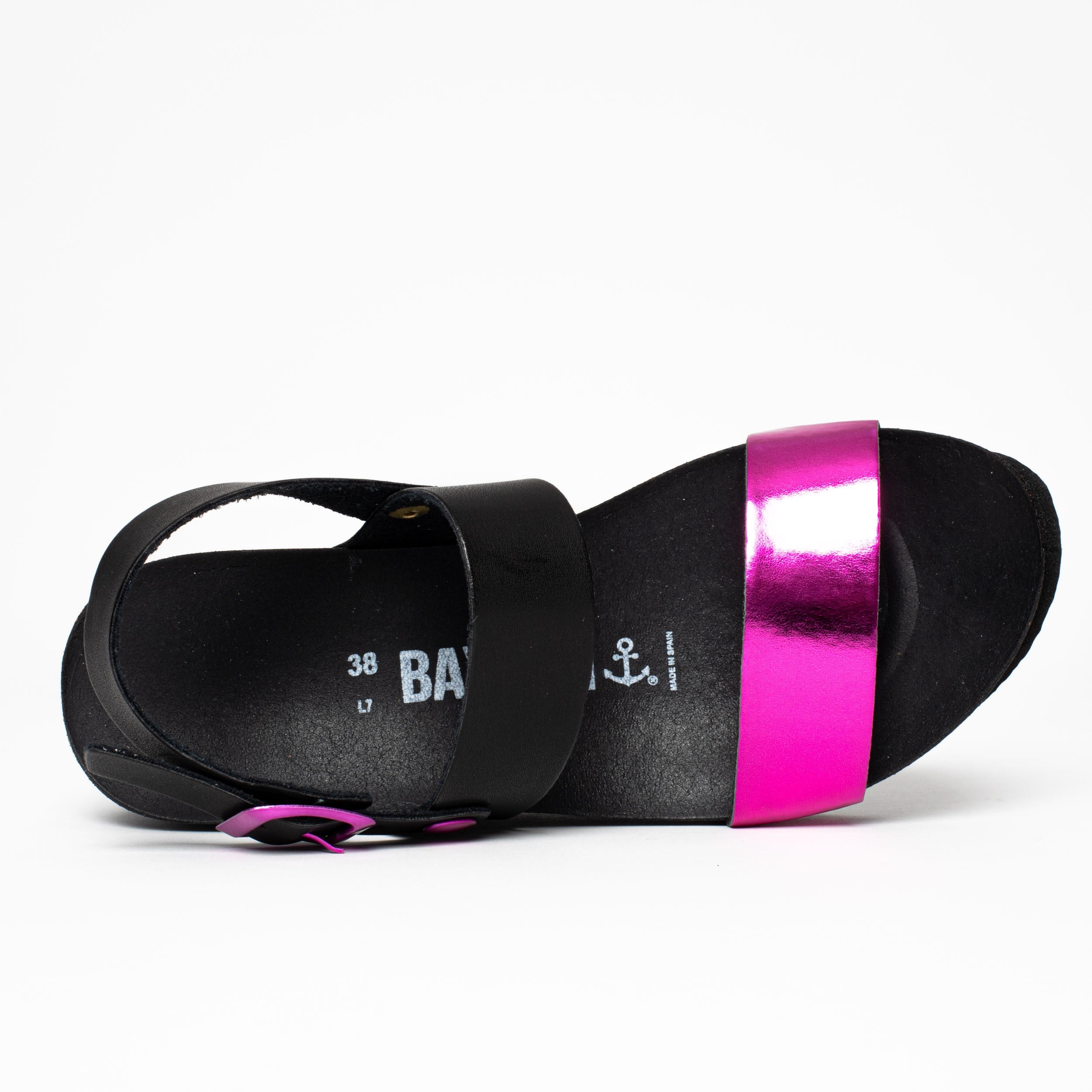 Selene Fuschia and Black Wedge and Semi-Wedge Sandals