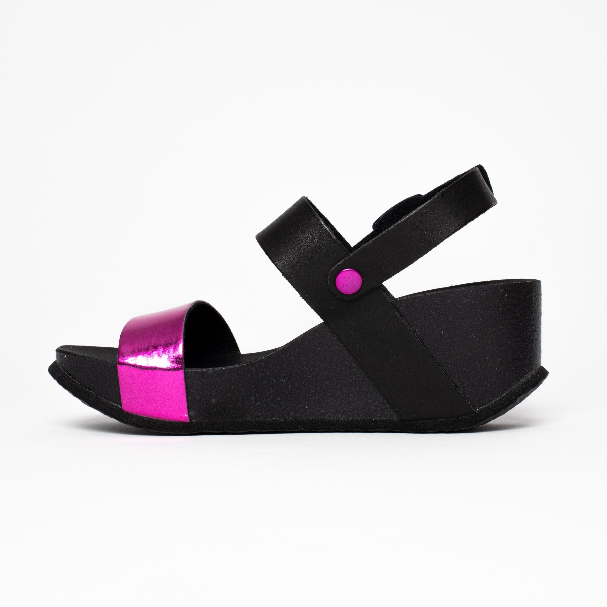 Selene Fuschia and Black Wedge and Semi-Wedge Sandals