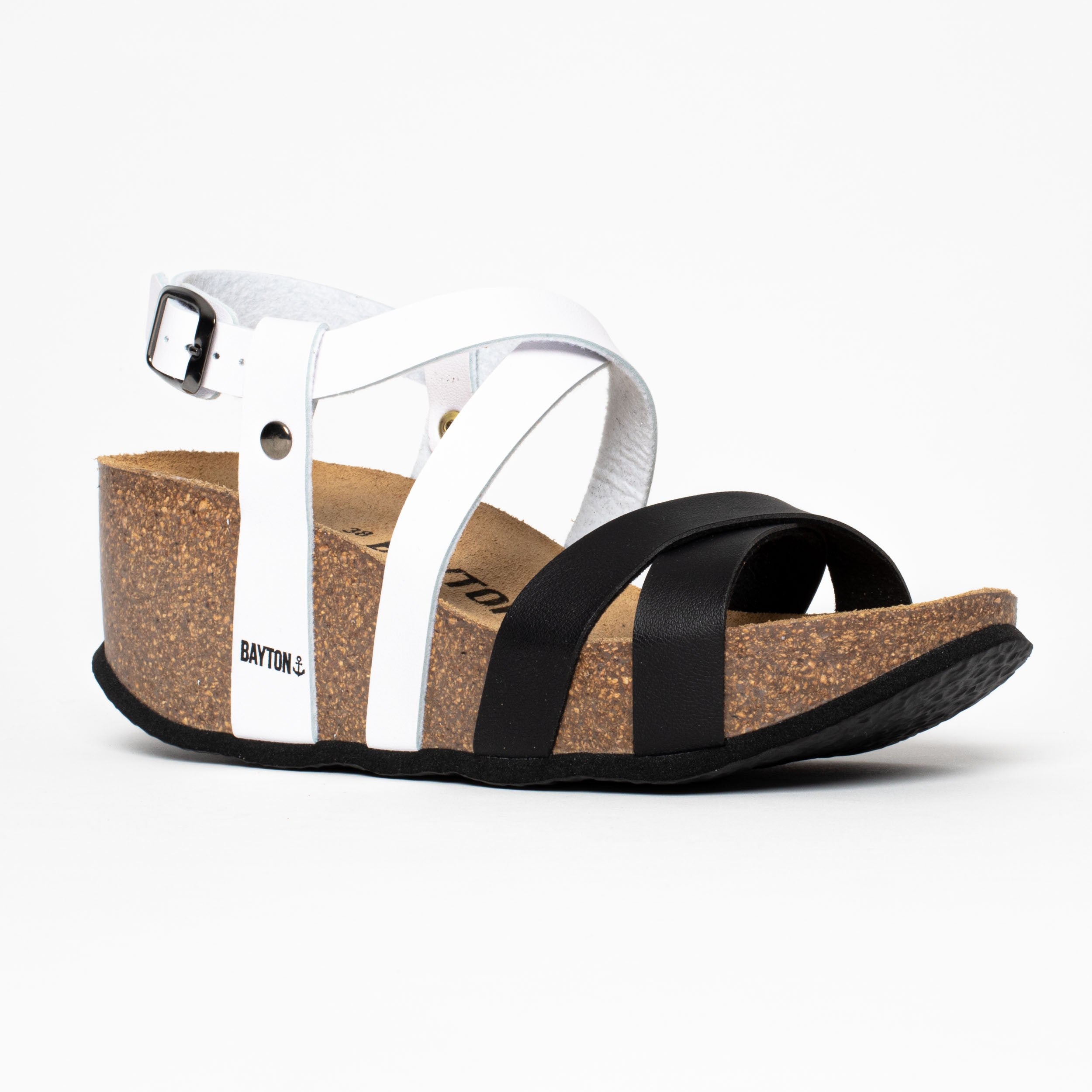 Dora Black and White Wedge and Semi-Wedge Sandals