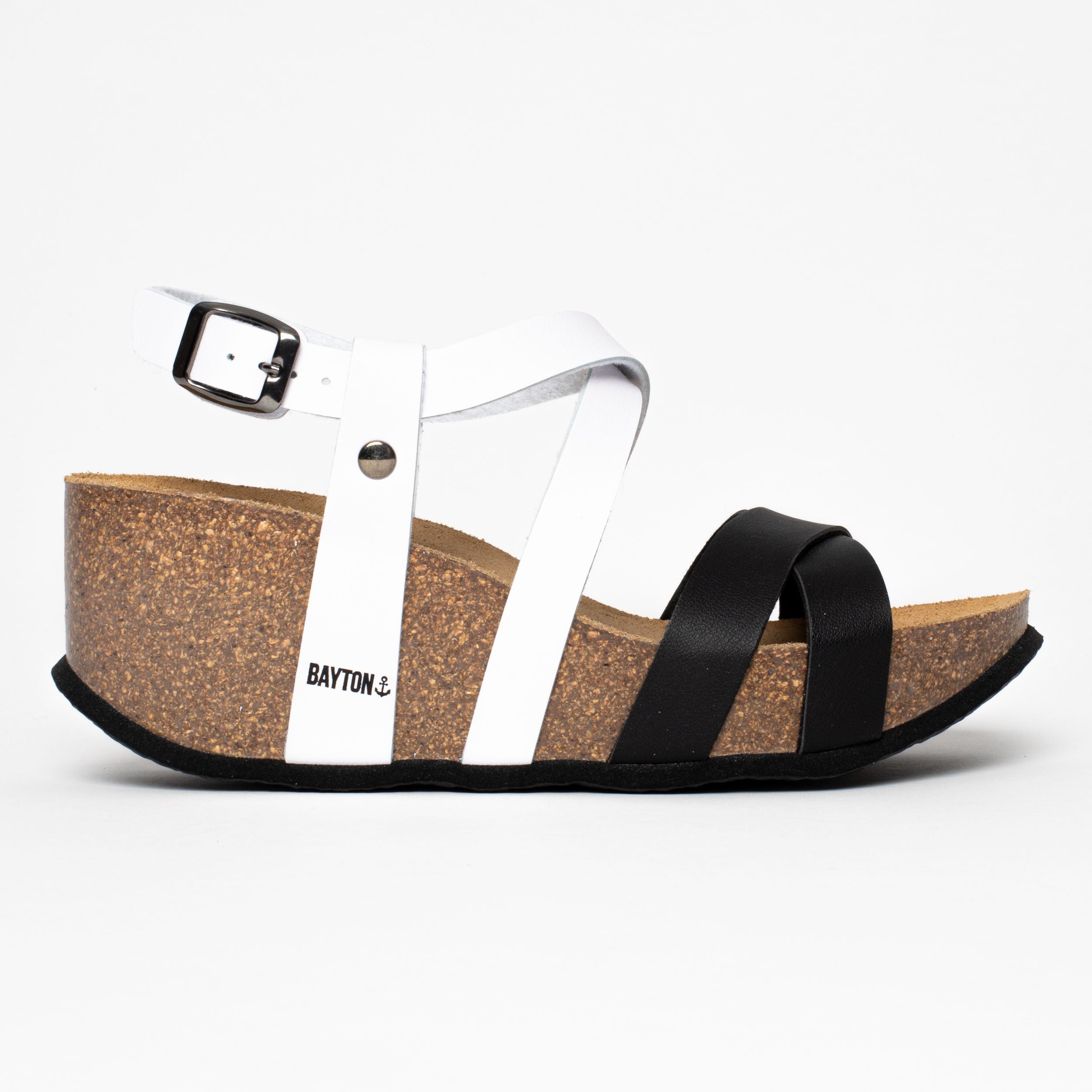 Dora Black and White Wedge and Semi-Wedge Sandals