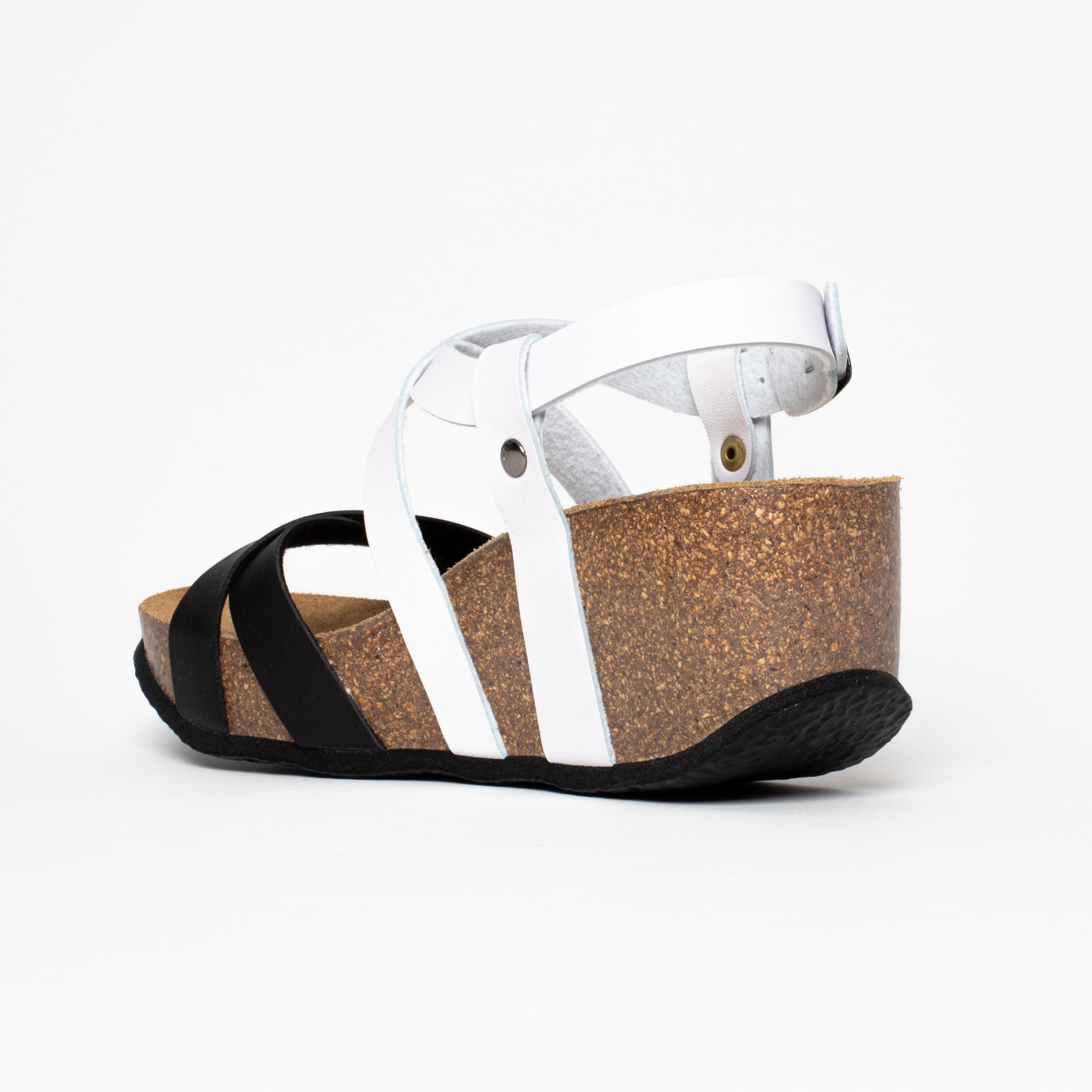 Dora Black and White Wedge and Semi-Wedge Sandals