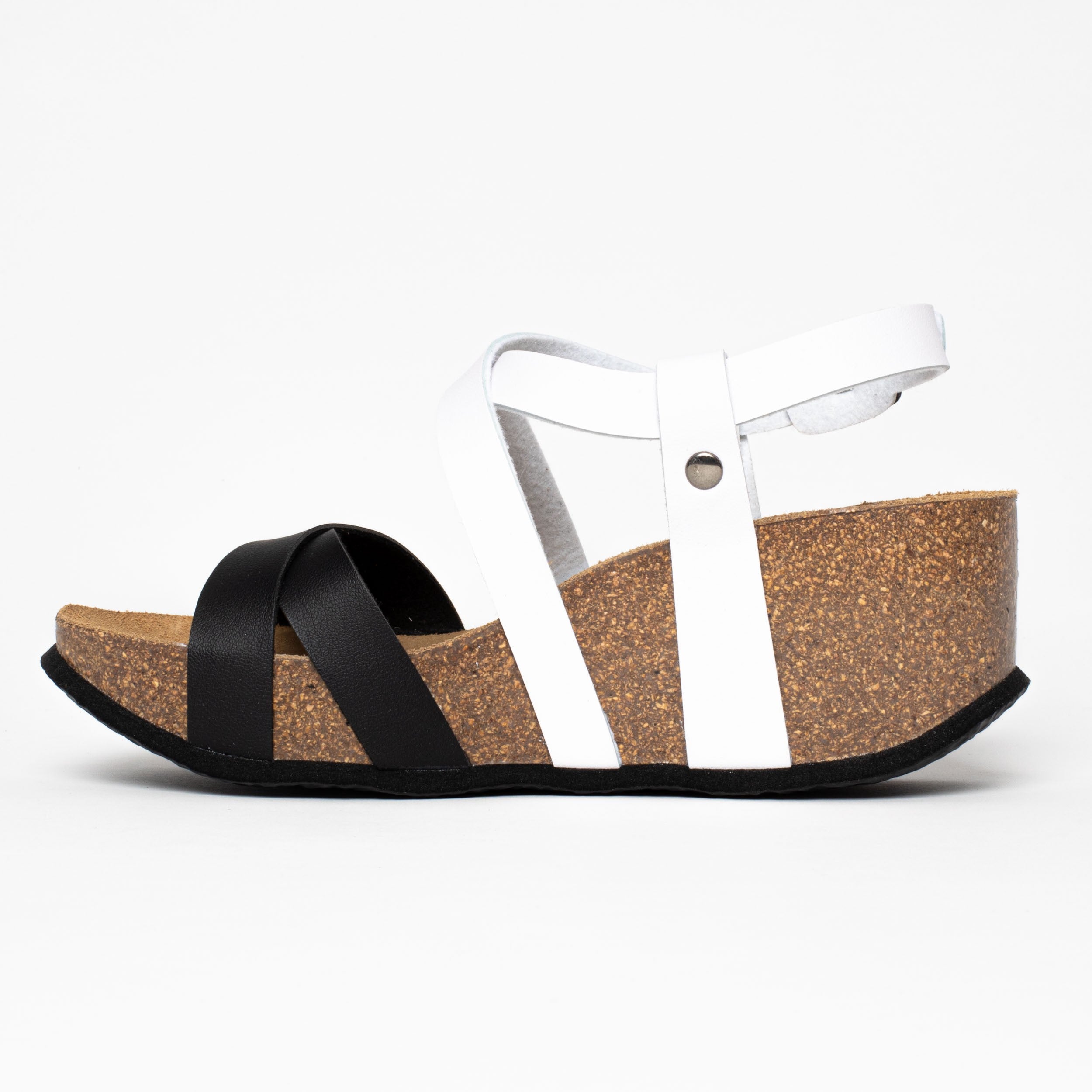 Dora Black and White Wedge and Semi-Wedge Sandals