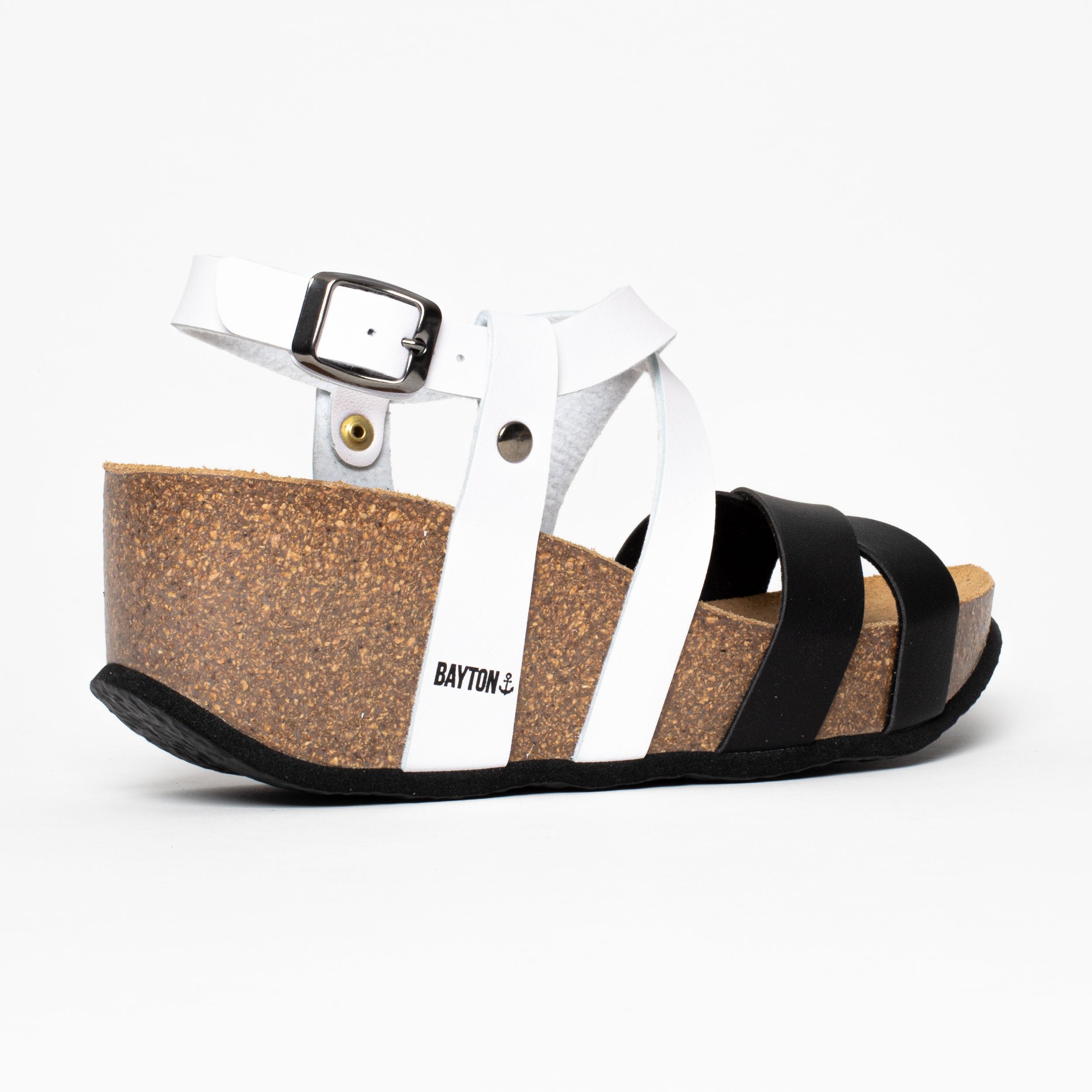 Dora Black and White Wedge and Semi-Wedge Sandals