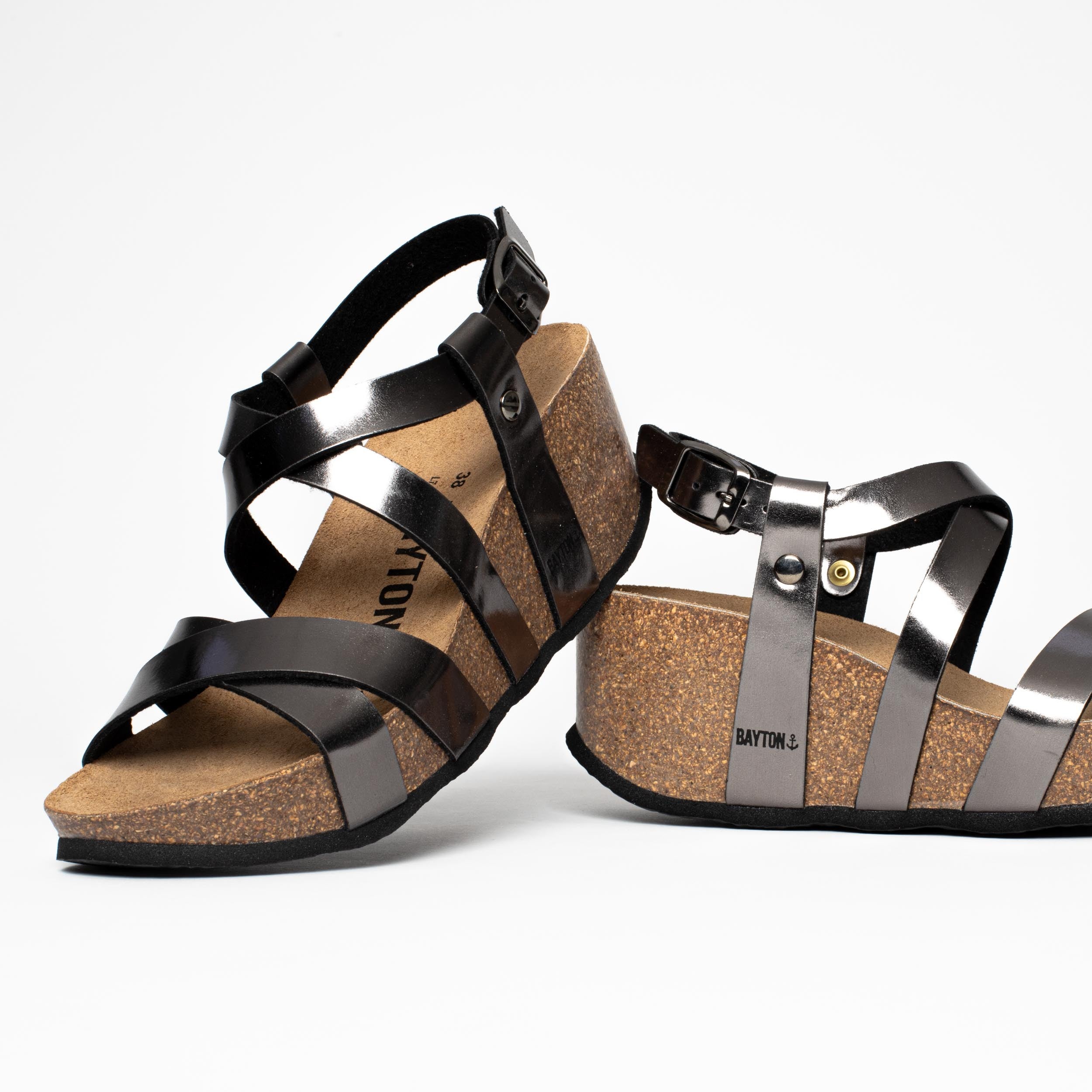 Dora Pewter Wedge and Semi-Wedge Sandals