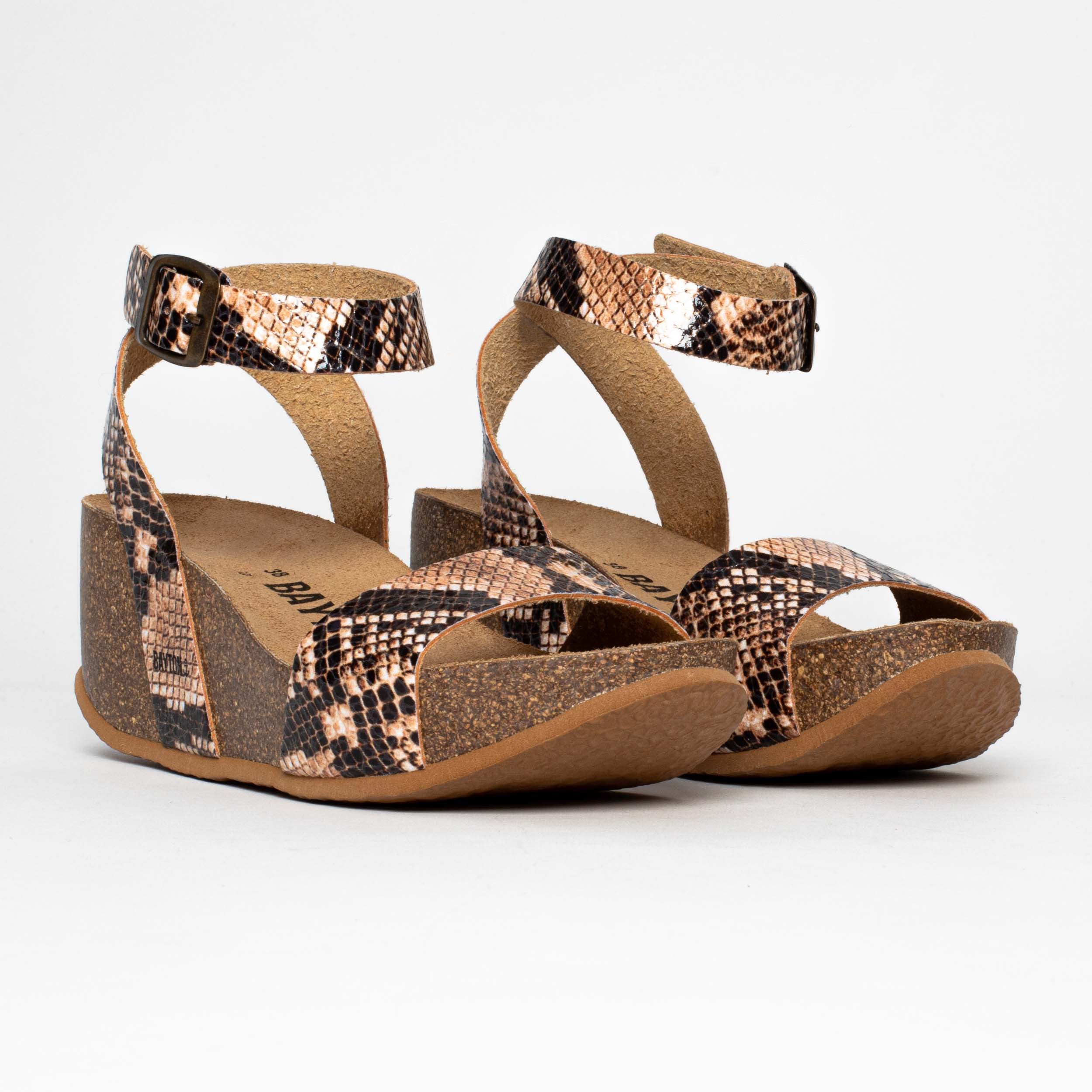 Beige and Python Sol Wedge and Semi-Wedge Sandals