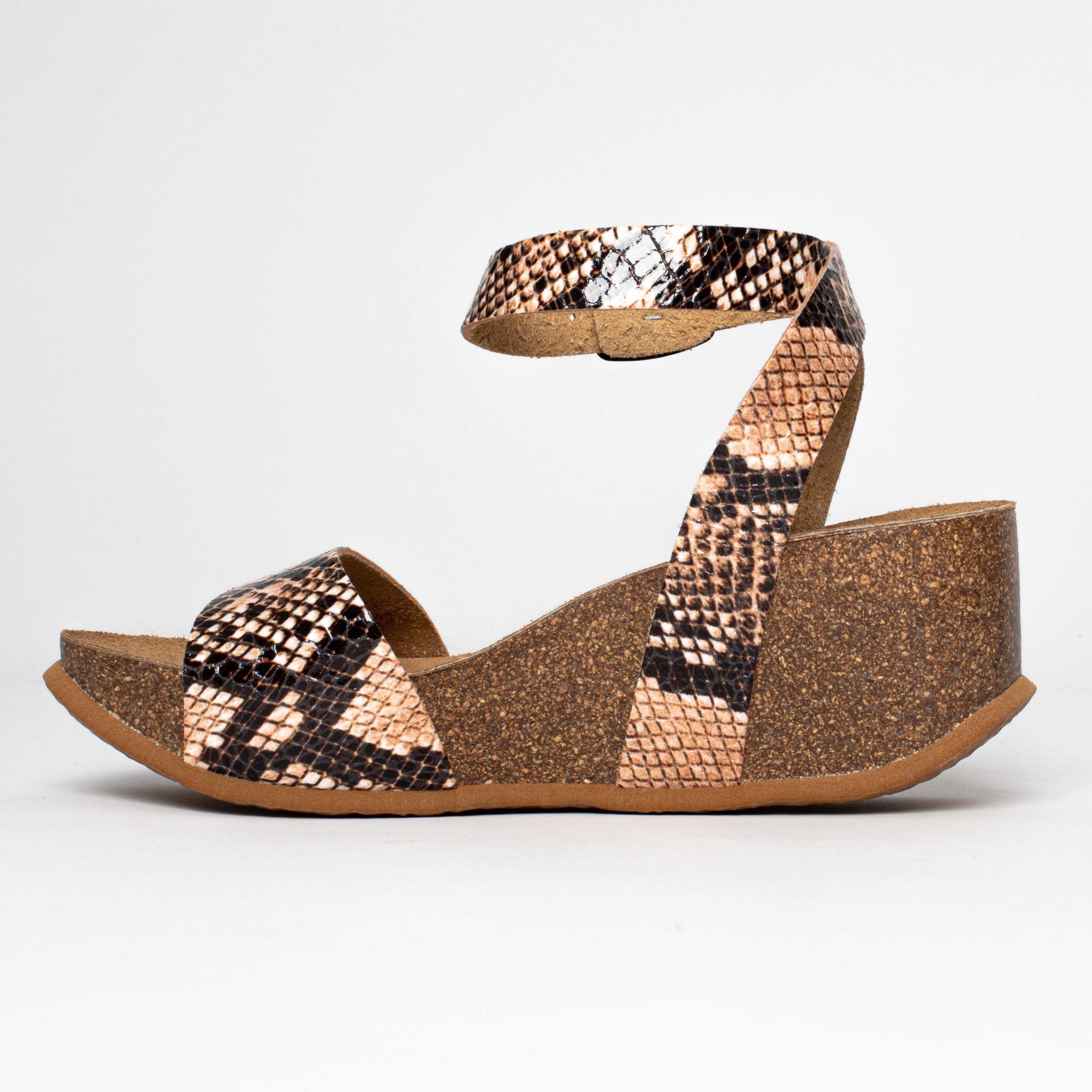 Beige and Python Sol Wedge and Semi-Wedge Sandals