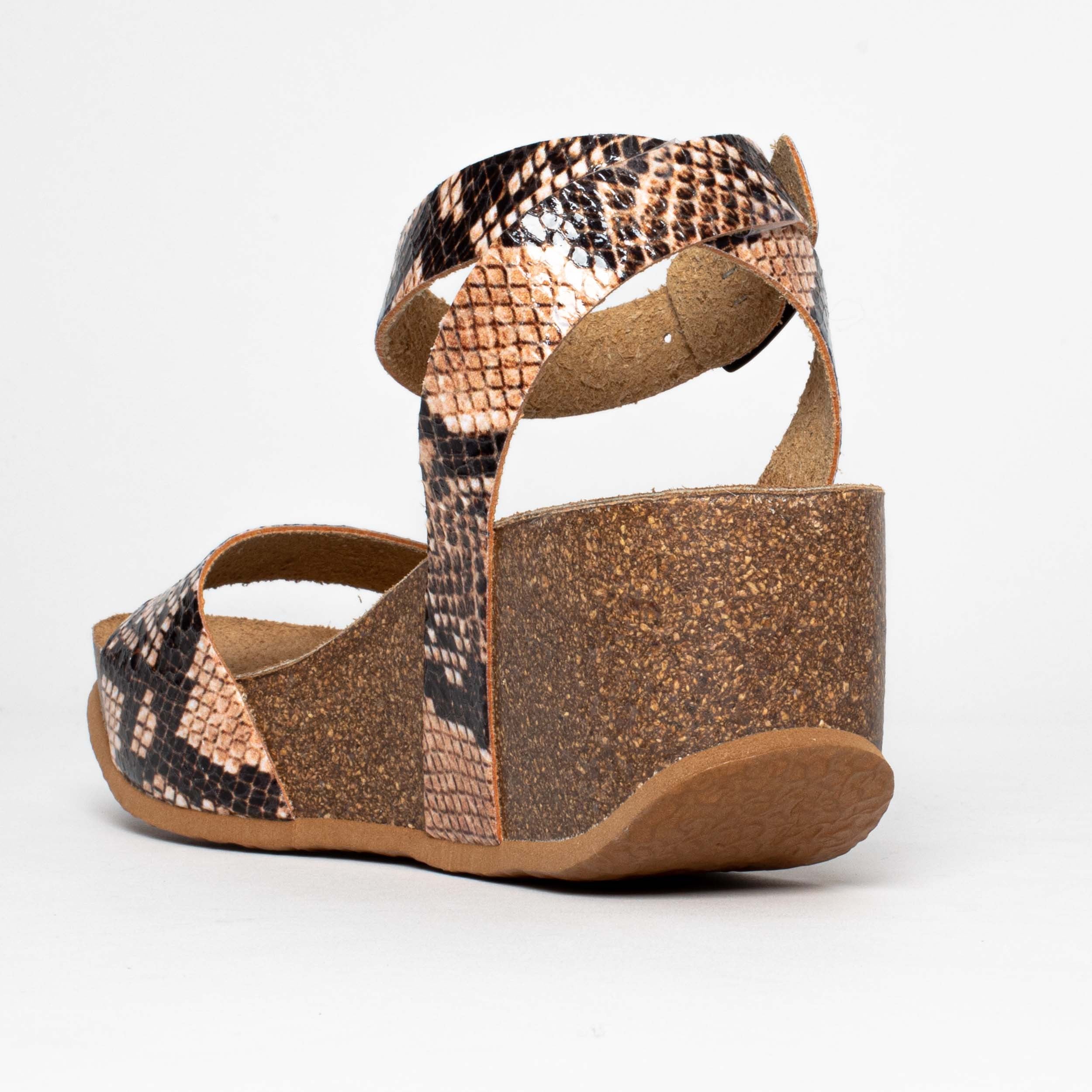 Beige and Python Sol Wedge and Semi-Wedge Sandals