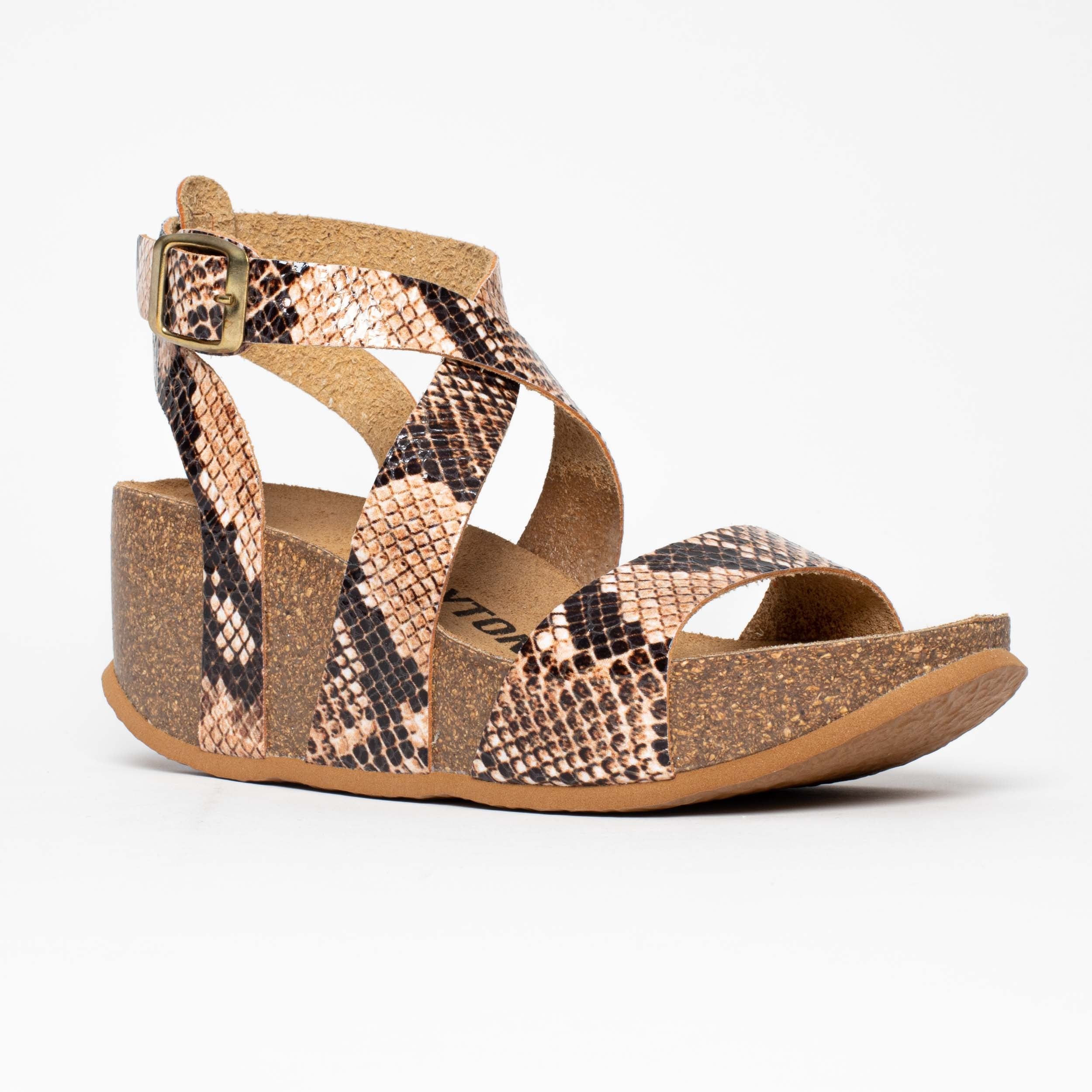 Pampelune Beige and Python Wedge and Semi-Wedge Sandals