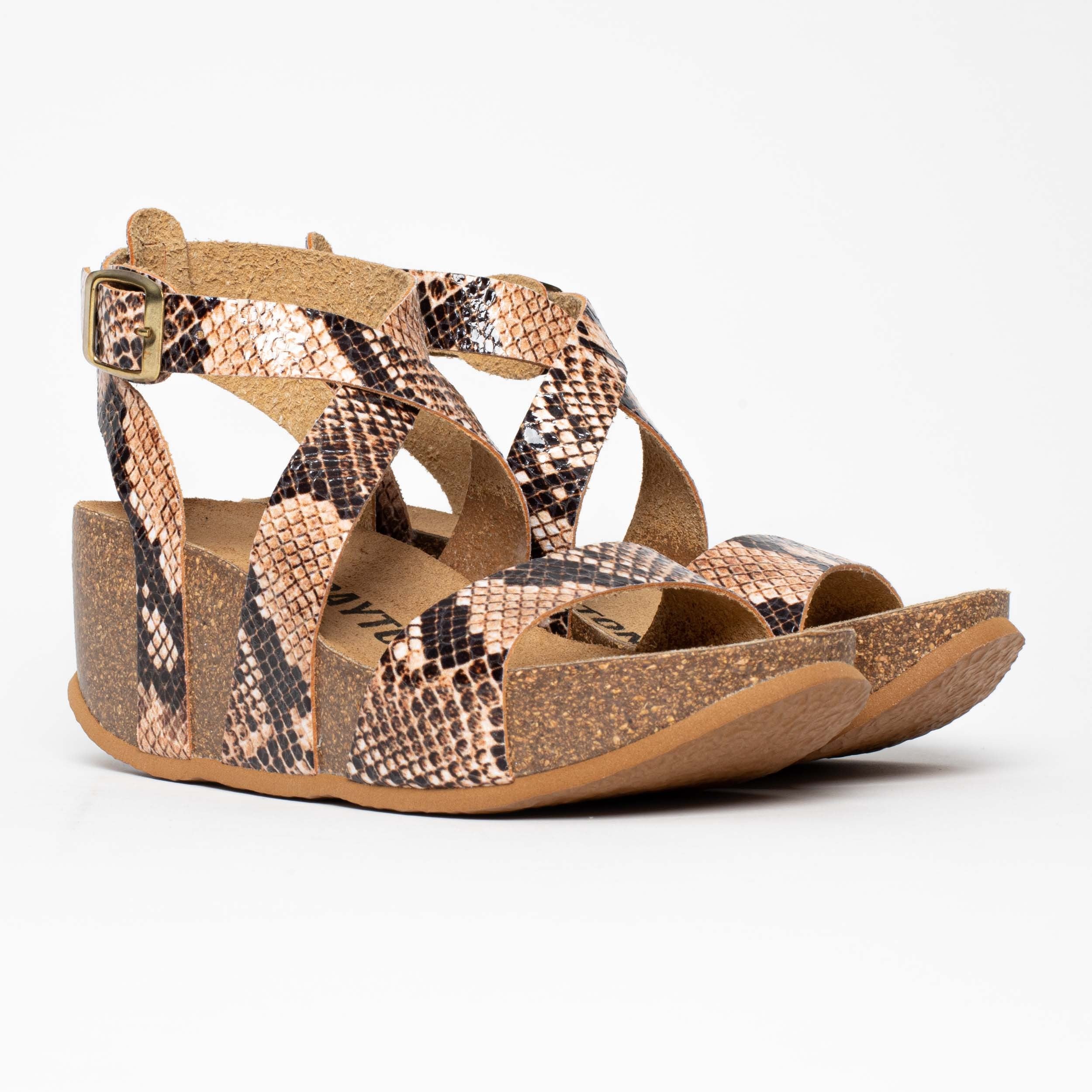 Pampelune Beige and Python Wedge and Semi-Wedge Sandals