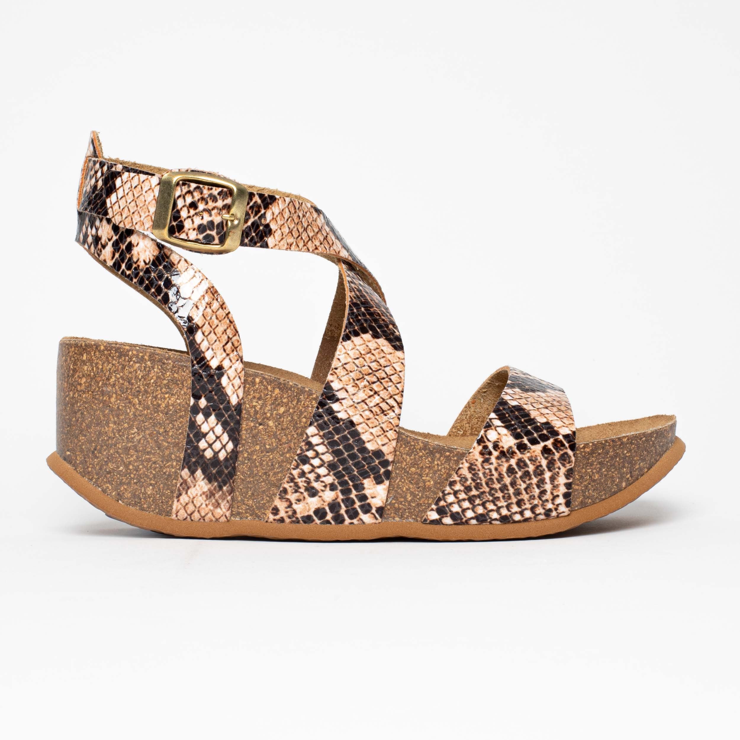 Sandalias Pamplune Cuña Y Semicuña Beige Y Pitón