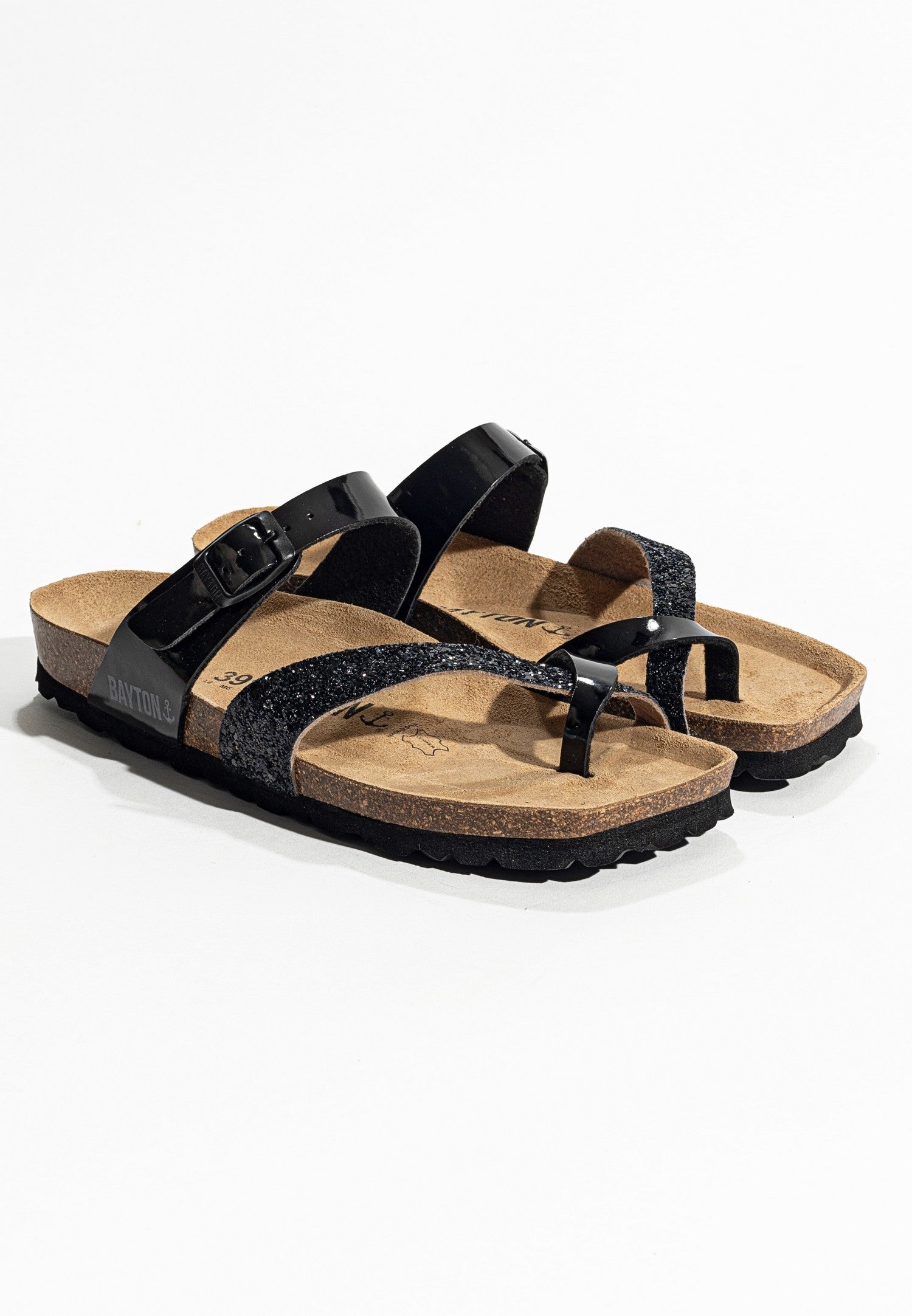 Diane Black and Glitter Toe-Strap Sandals