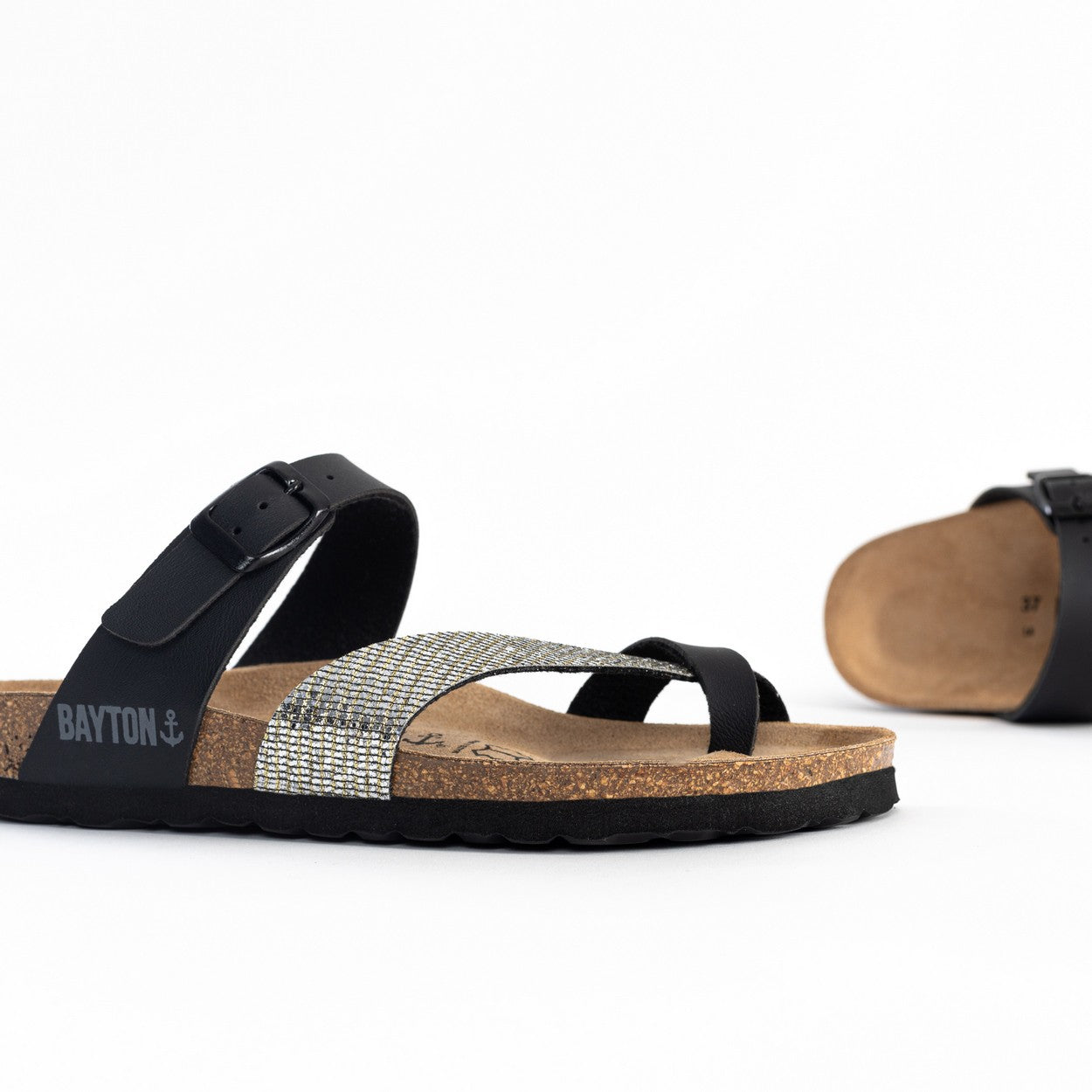 Diane Anthracite and Black Toe-Thong Sandals