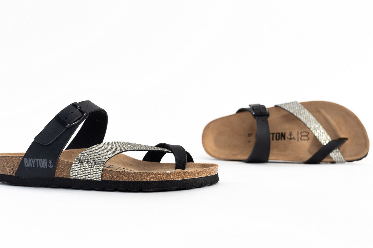 Diane Anthracite and Black Toe-Thong Sandals