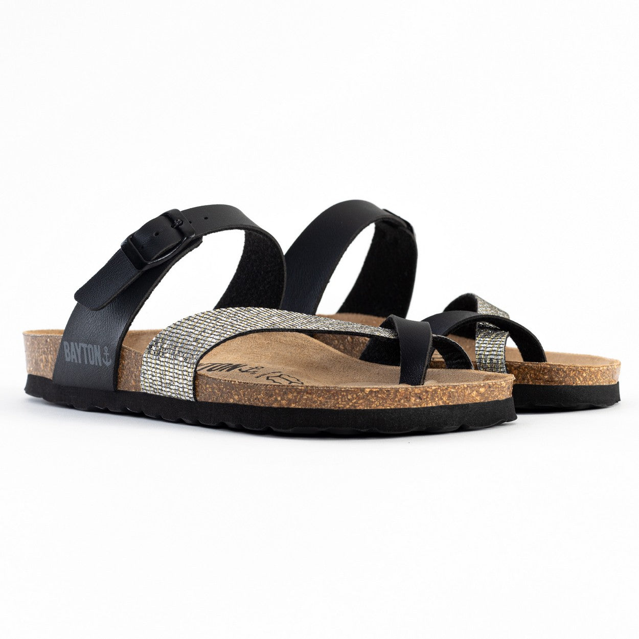 Diane Anthracite and Black Toe-Thong Sandals