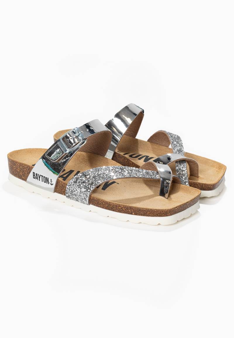 Diane Silver and Sequins Toe-Strap Sandals