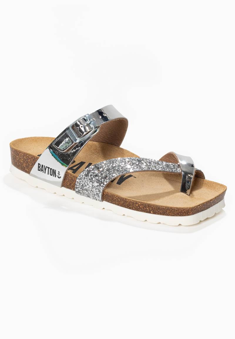 Diane Silver and Sequins Toe-Strap Sandals