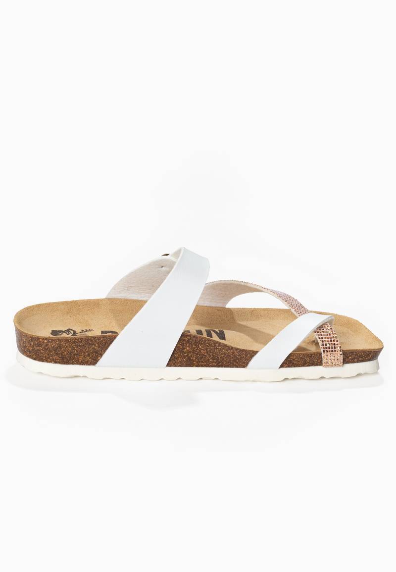 Sandalias Diane con purpurina en blanco y oro rosa