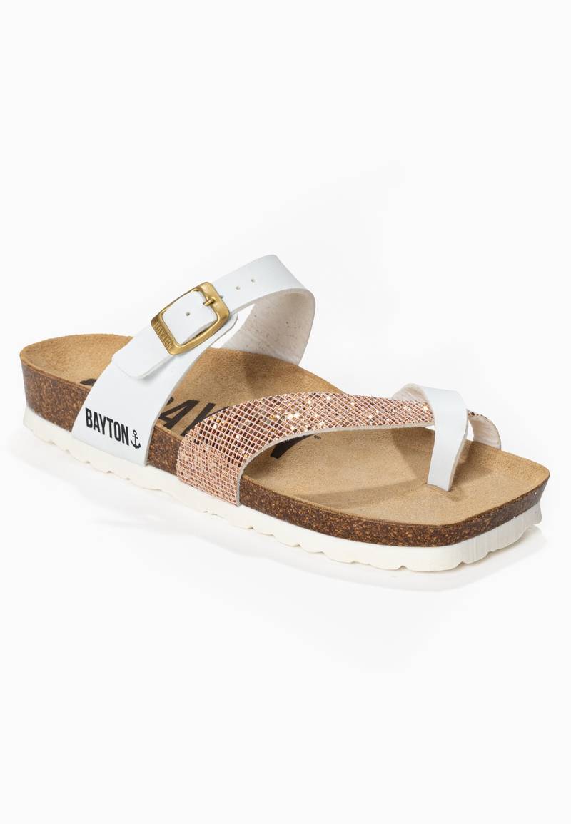 Diane White and Rose Gold Glittery Toe Post Sandals