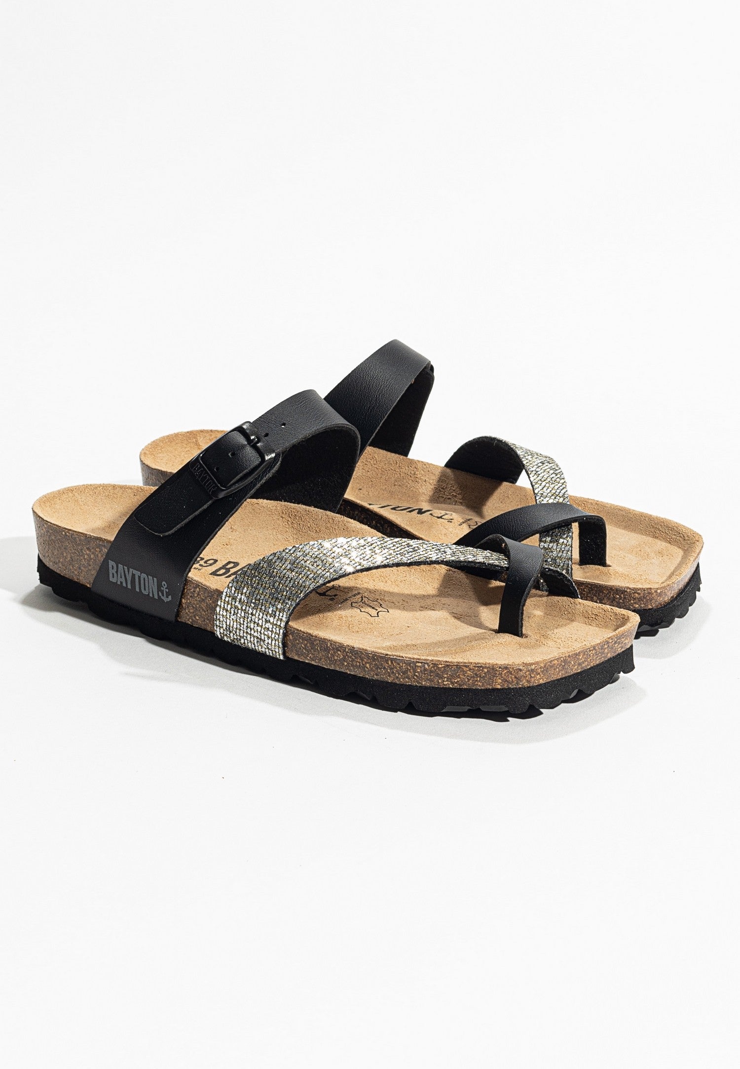 Diane Black and Silver Glittery Toe Post Sandals