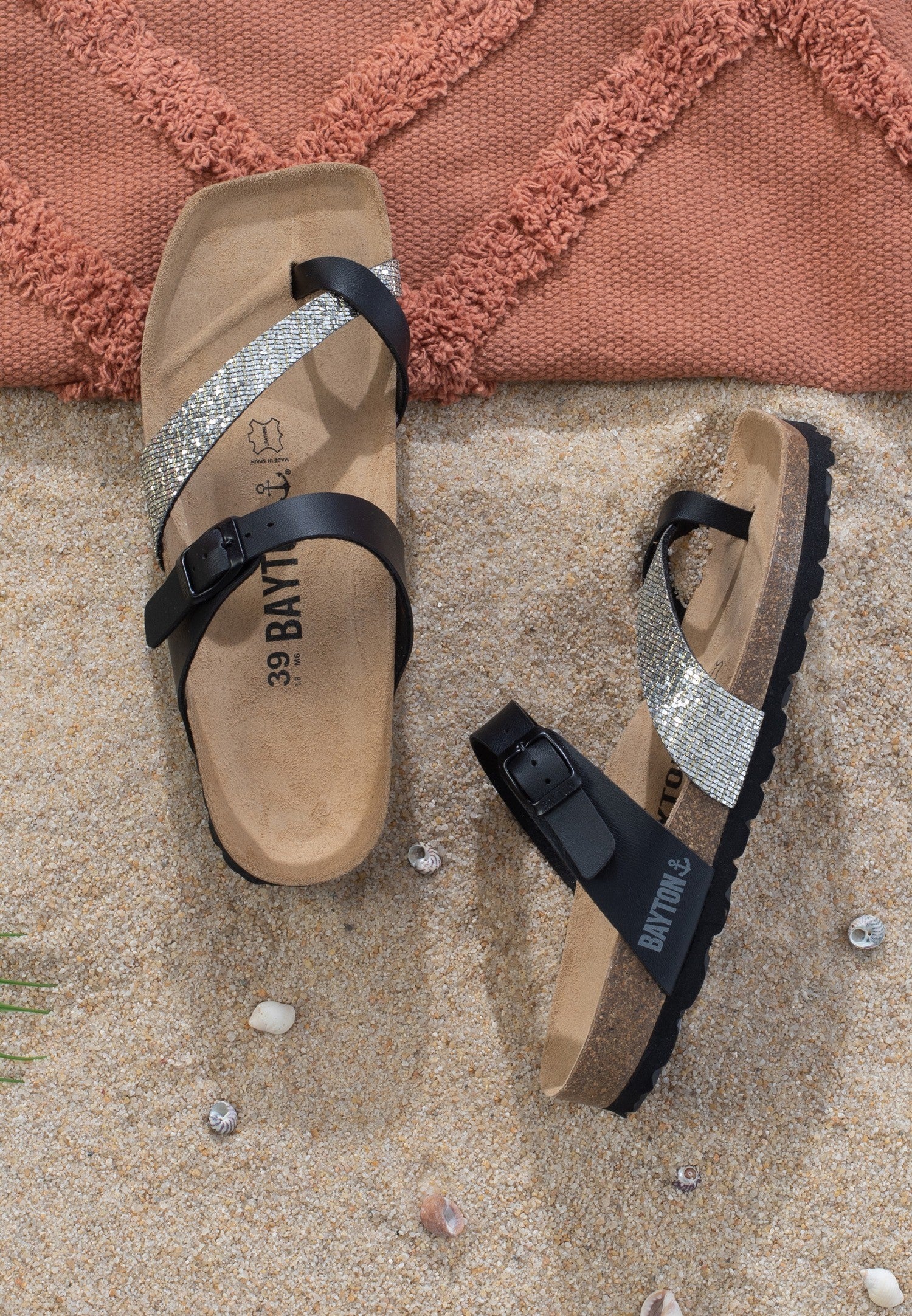 Sandalias Diane con purpurina negra y plateada