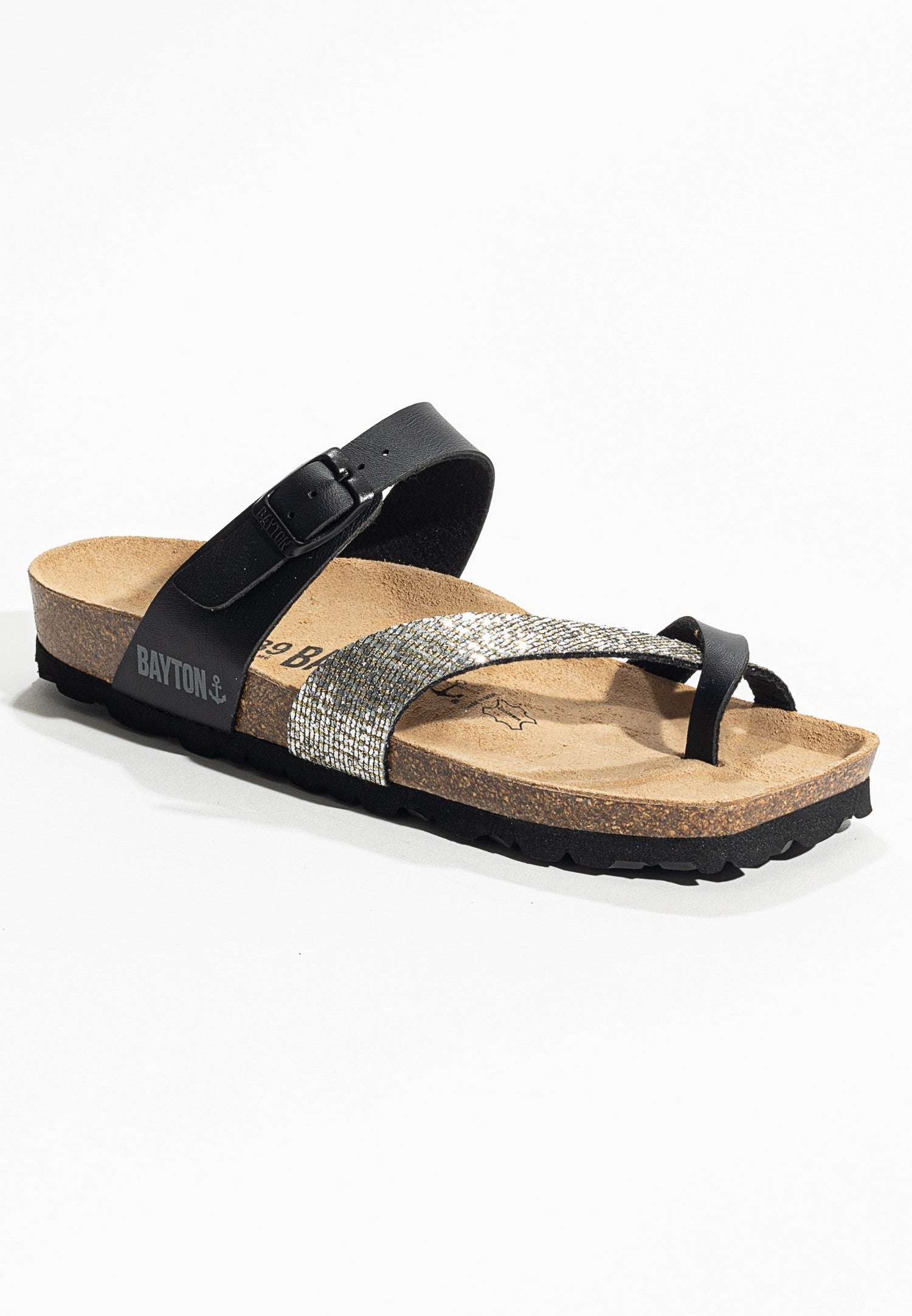 Diane Black and Silver Glittery Toe Post Sandals