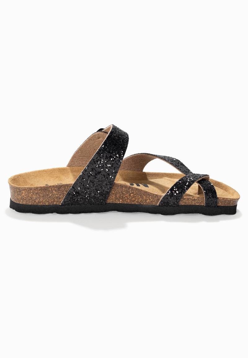 Diane Black Glittery Toe Post Sandals