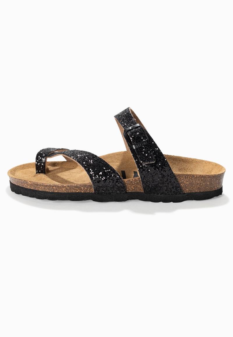 Diane Black Glittery Toe Post Sandals