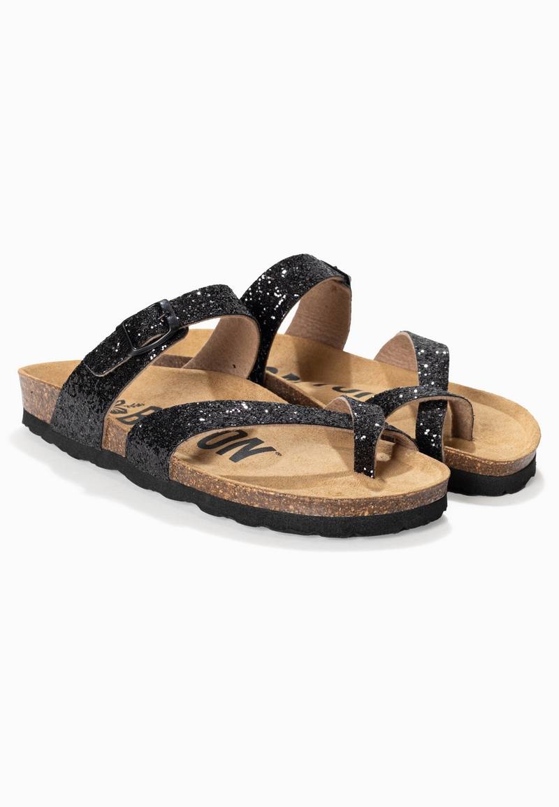 Diane Black Glittery Toe Post Sandals