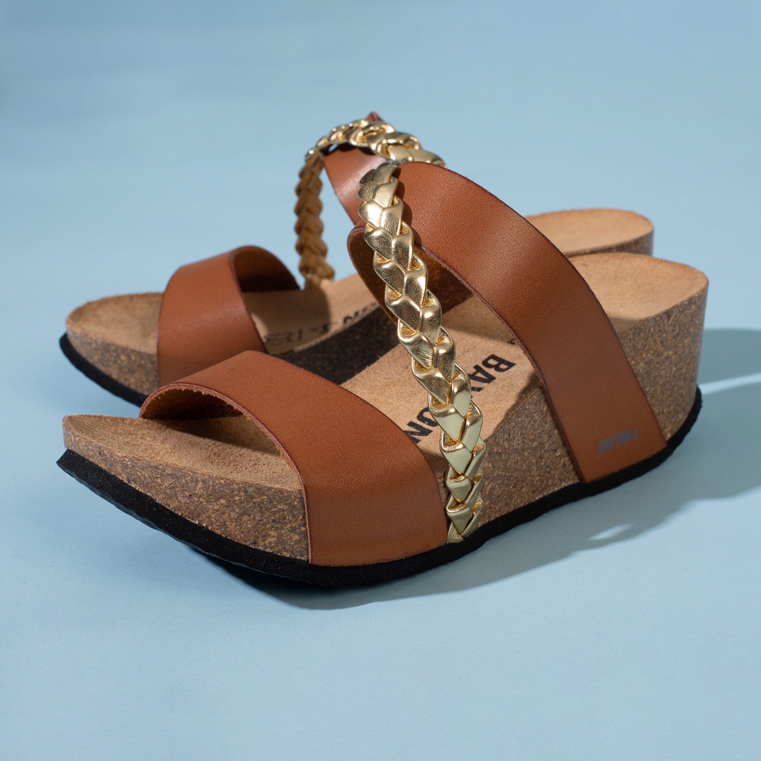 Faro Camel and Gold Wedge and Semi-Wedge Sandals