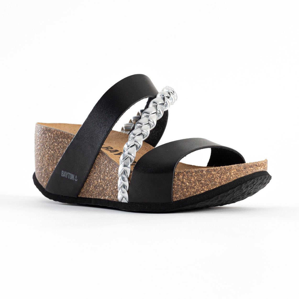 Faro Black and Silver Wedge and Semi-Wedge Sandals