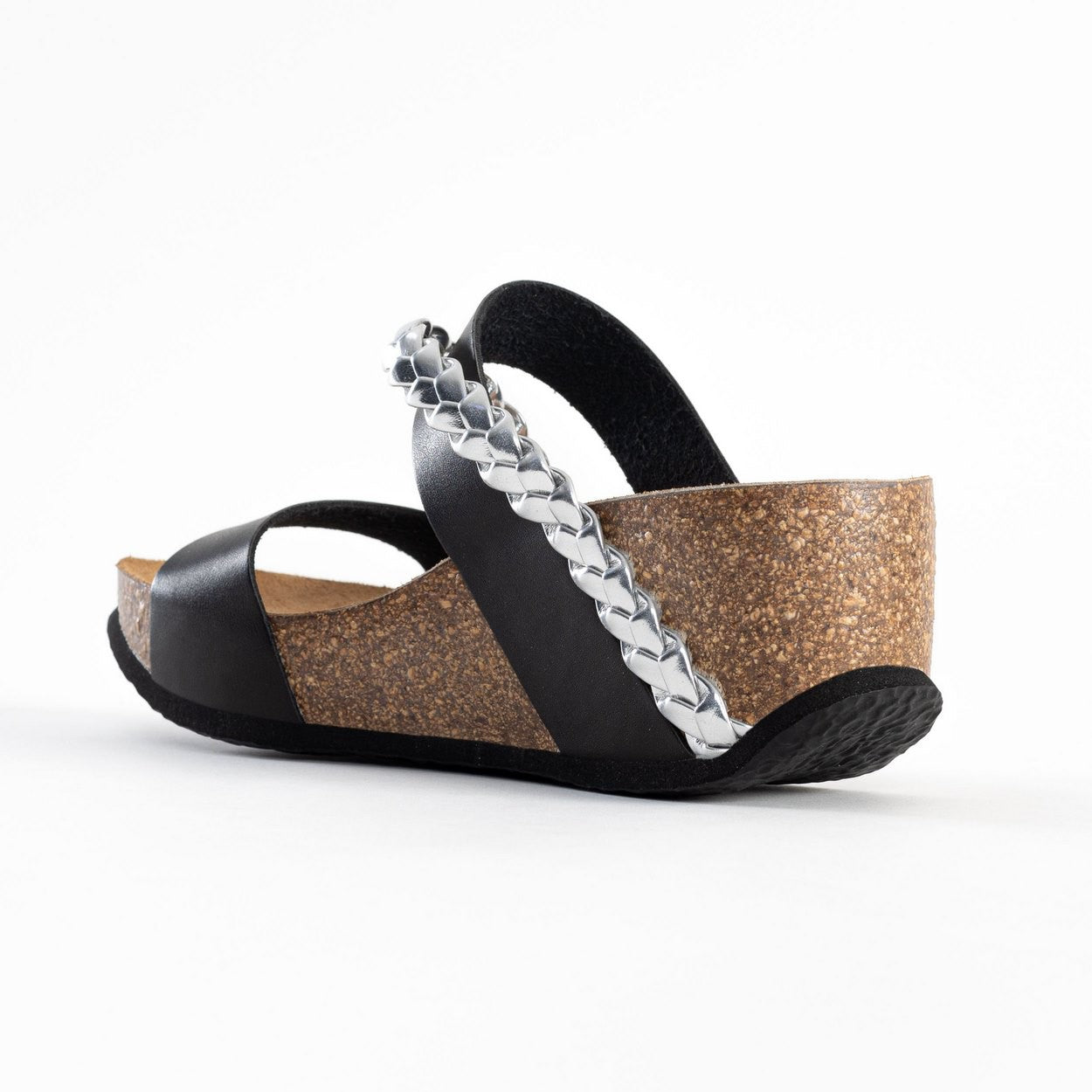 Faro Black and Silver Wedge and Semi-Wedge Sandals