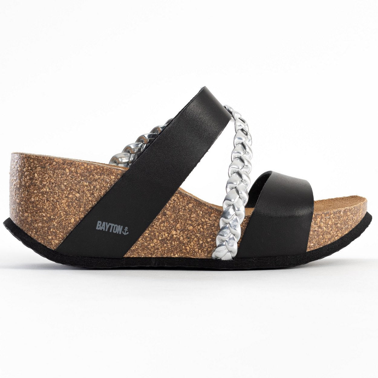 Faro Black and Silver Wedge and Semi-Wedge Sandals