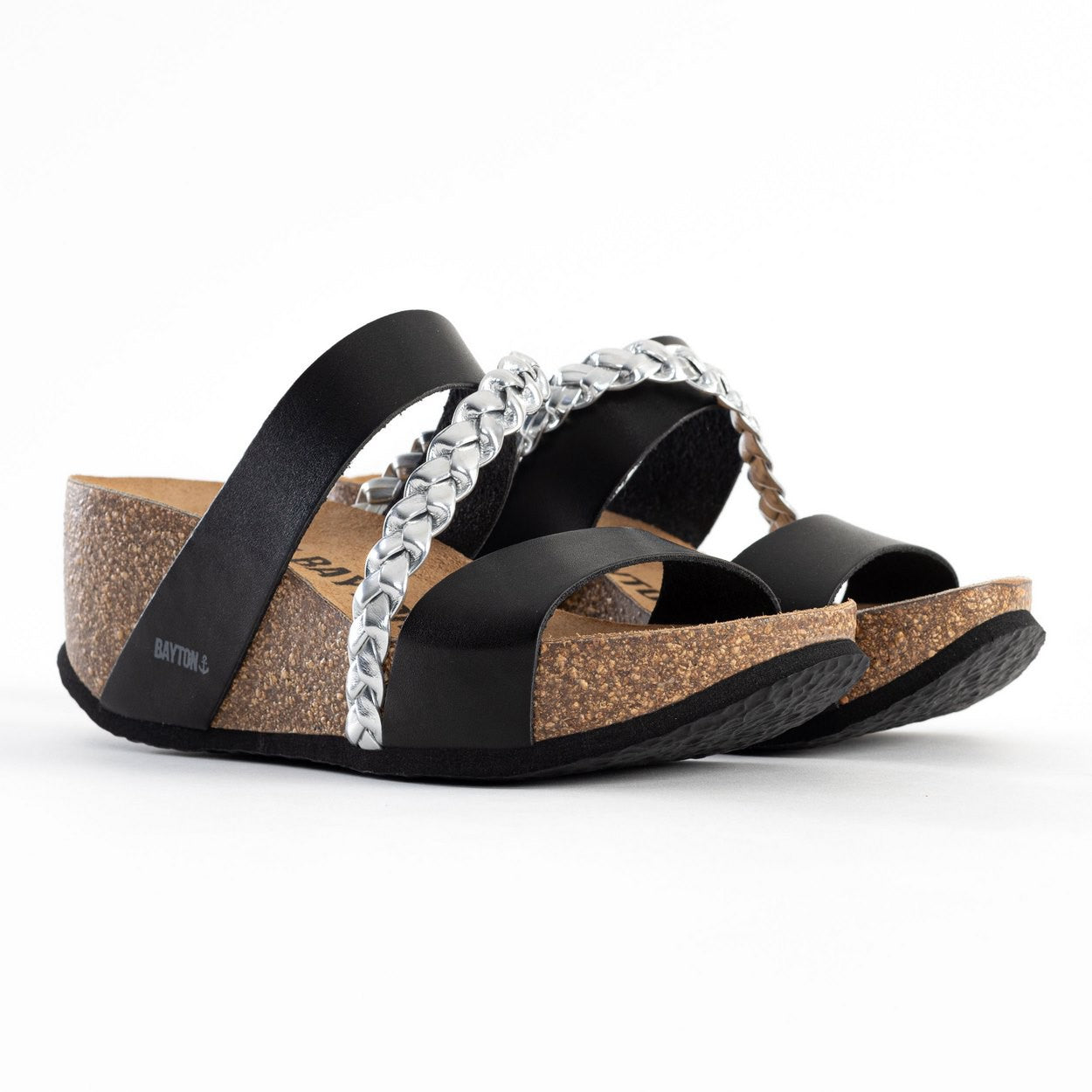 Faro Black and Silver Wedge and Semi-Wedge Sandals