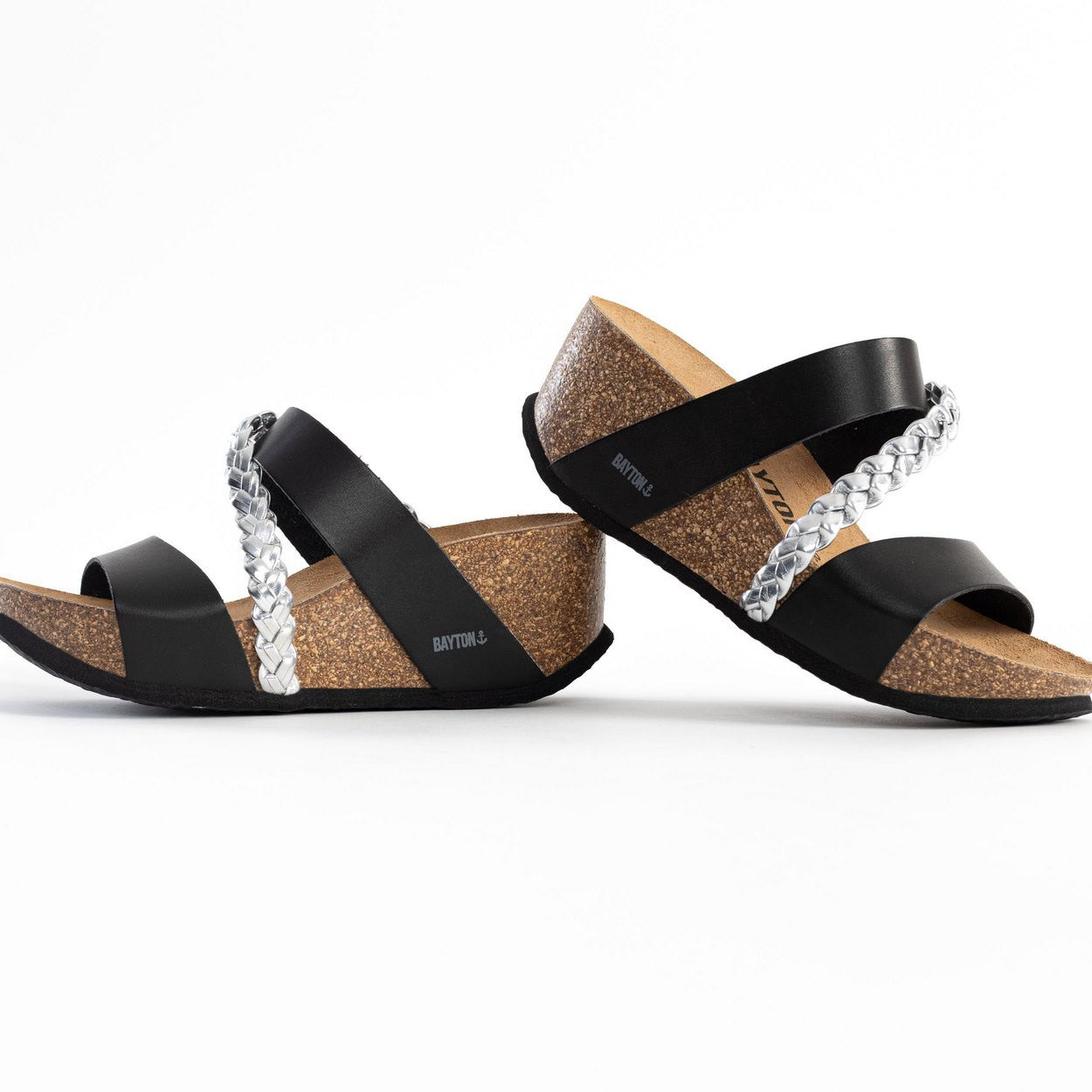 Faro Black and Silver Wedge and Semi-Wedge Sandals