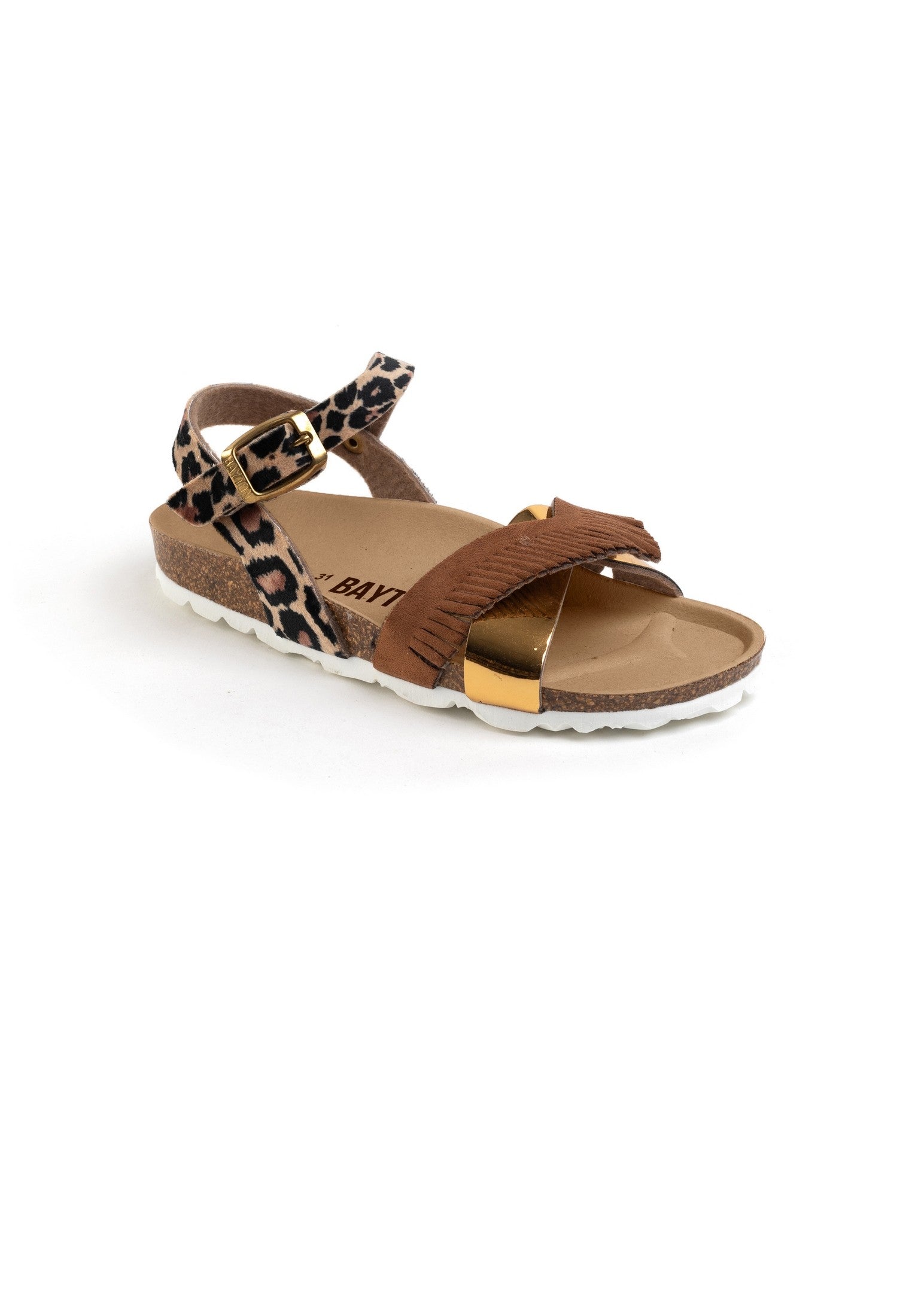 Sandales Multi-Brides Franny Marron Et Dorées Et Leopard