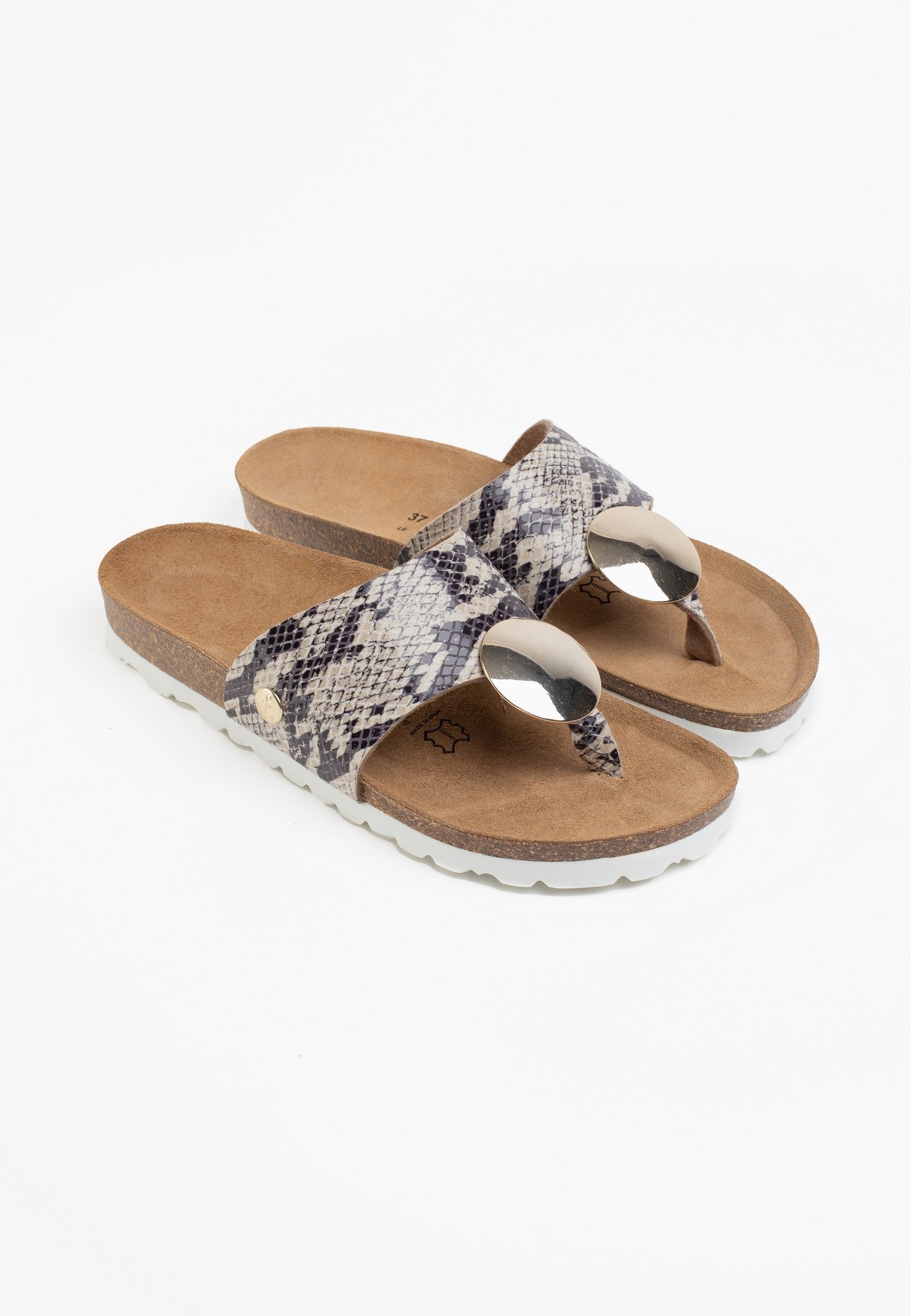 Galante 1 Strap Beige and Python Sandals with Toe Posts