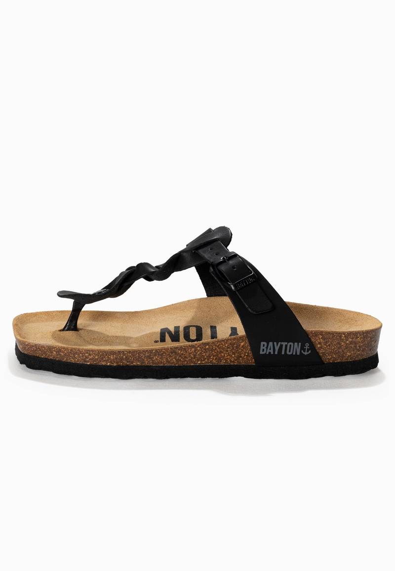 Huelva Black Toe-Thong Sandals