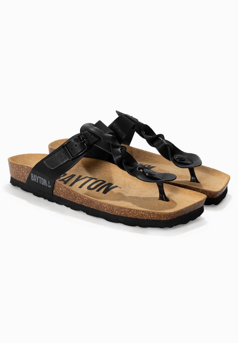 Huelva Black Toe-Thong Sandals