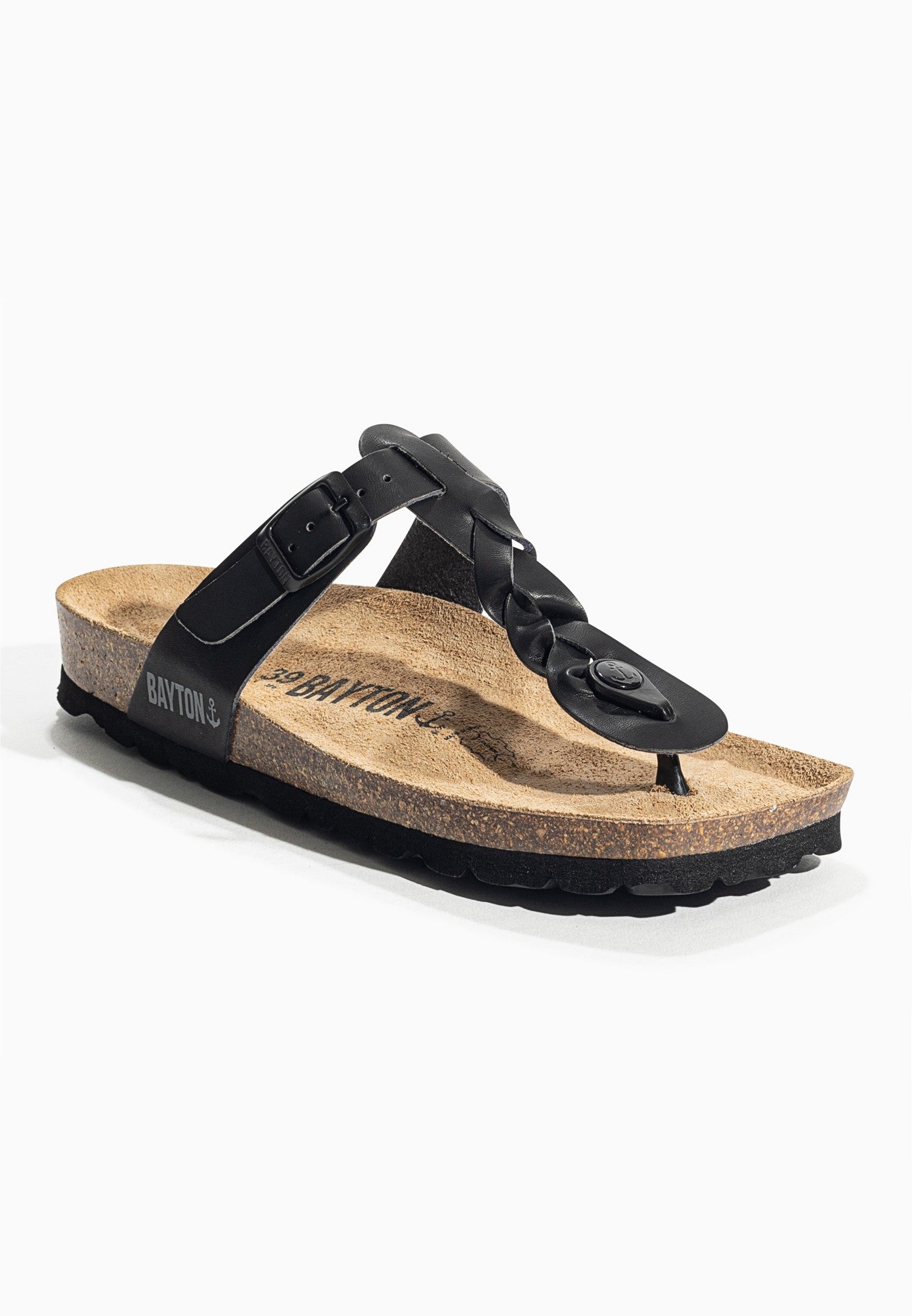 Huelva Black Toe-Thong Sandals