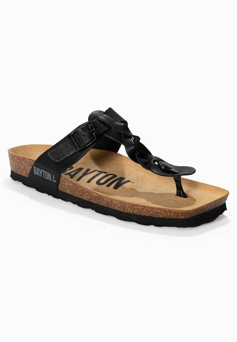 Huelva Black Toe-Thong Sandals