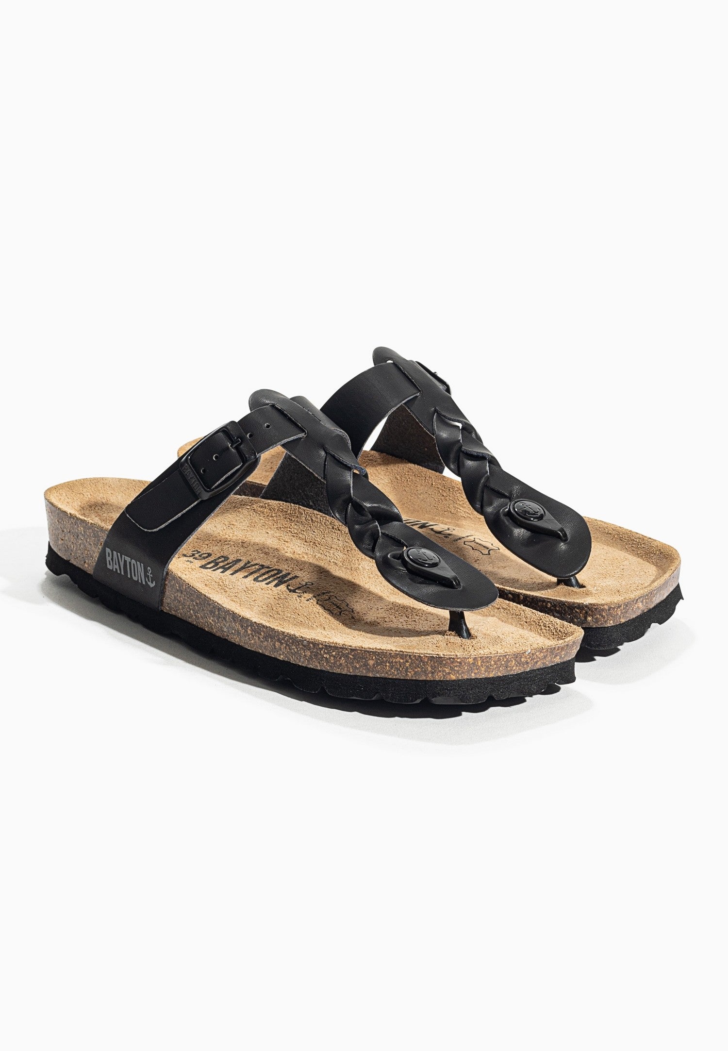 Huelva Black Toe-Thong Sandals