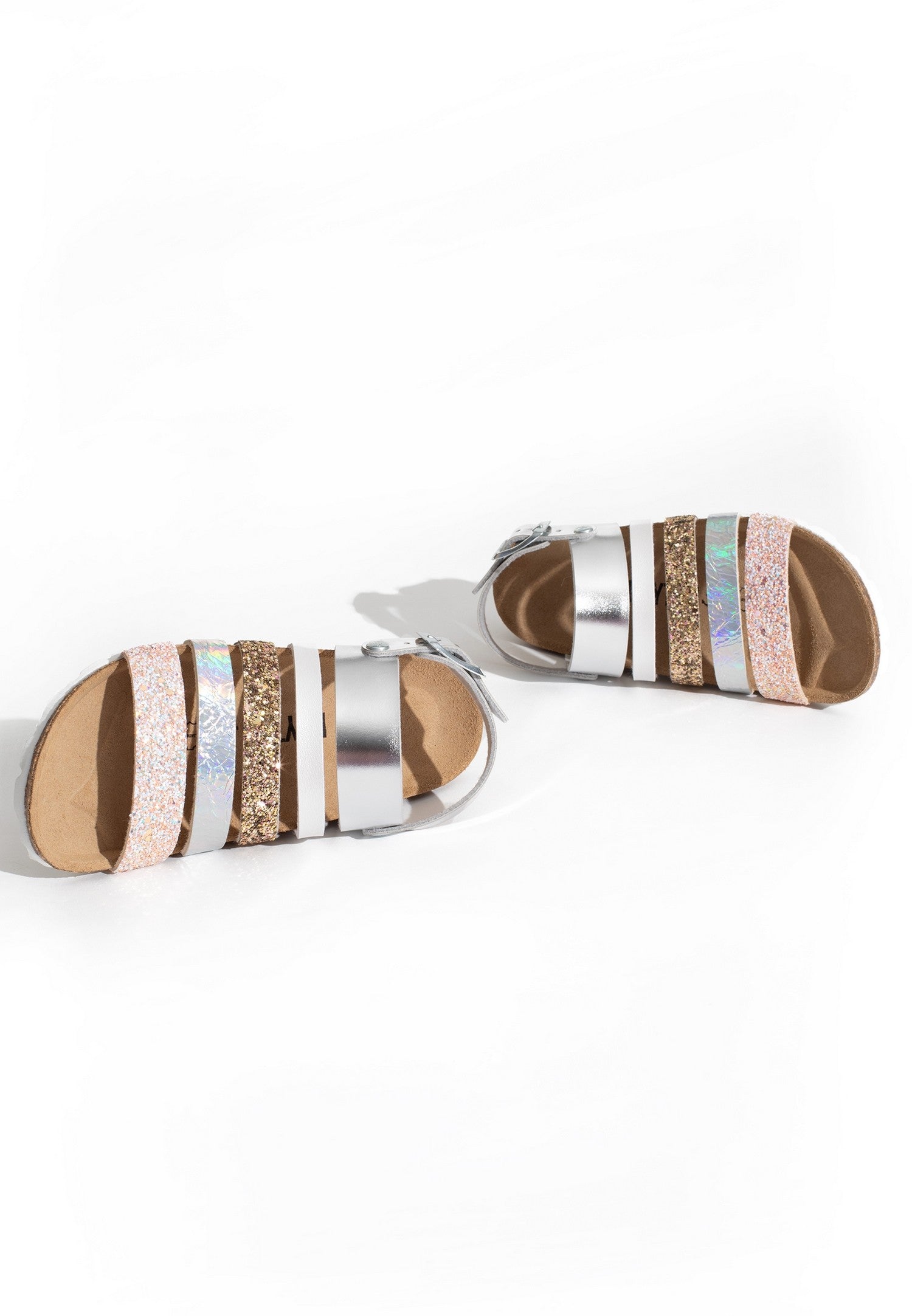 Joy Silver and Glitter Multi-Strap Sandals