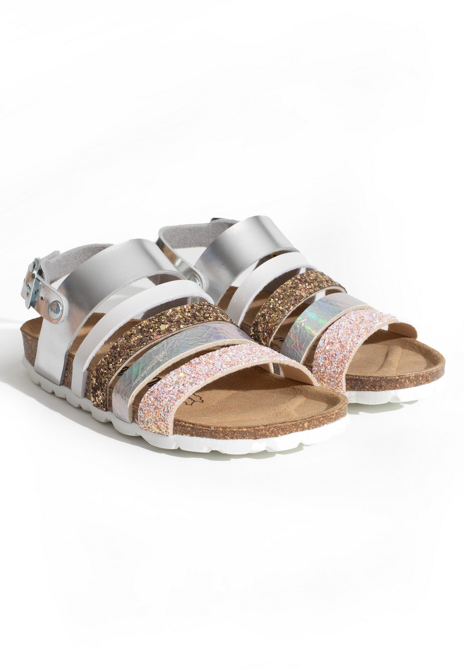 Sandales Multi-Brides Joy Argent et paillettes