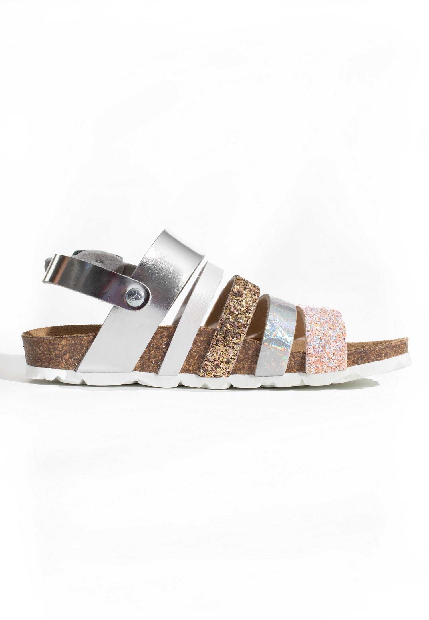 Joy Silver and Glitter Multi-Strap Sandals