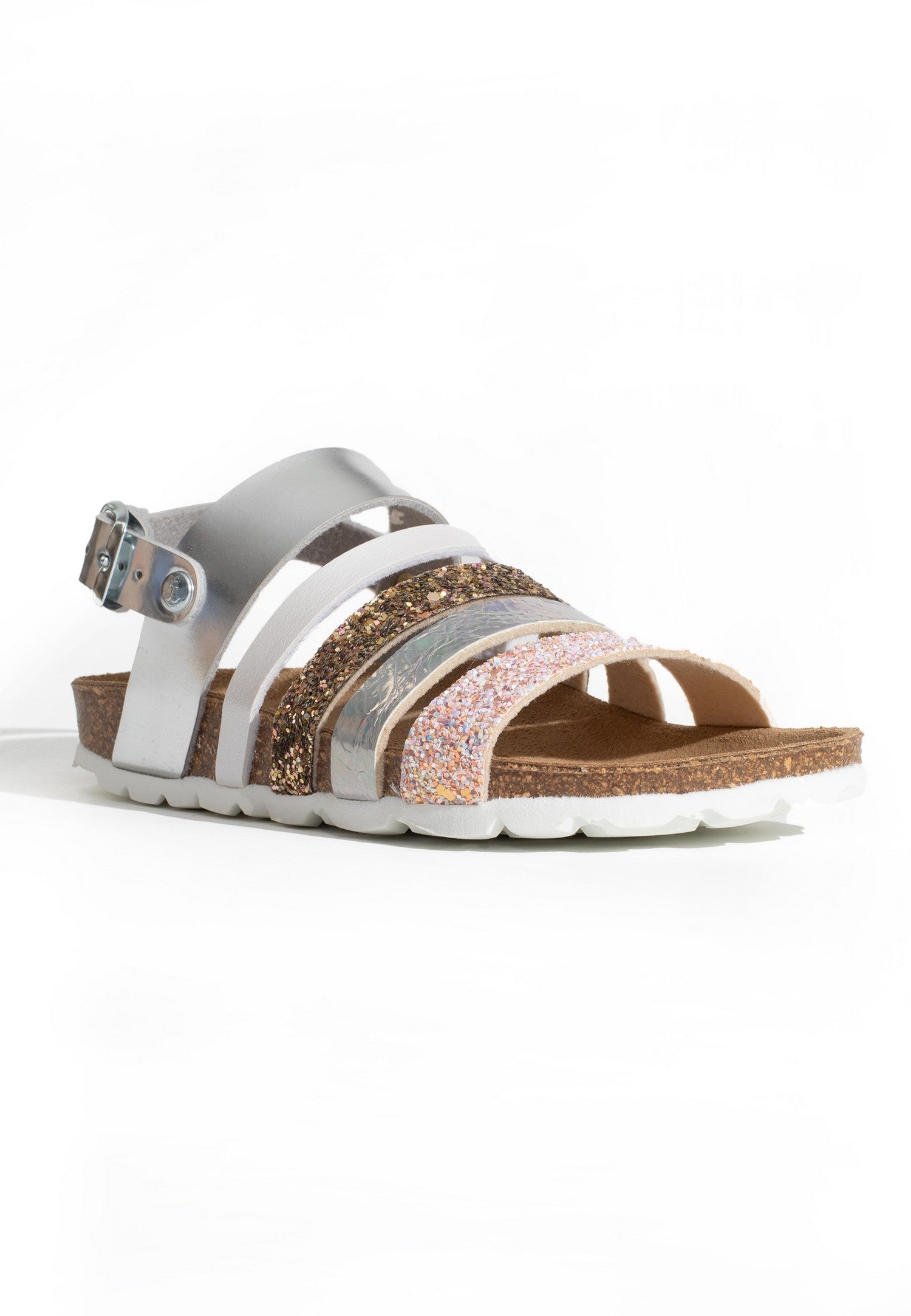 Joy Silver and Glitter Multi-Strap Sandals