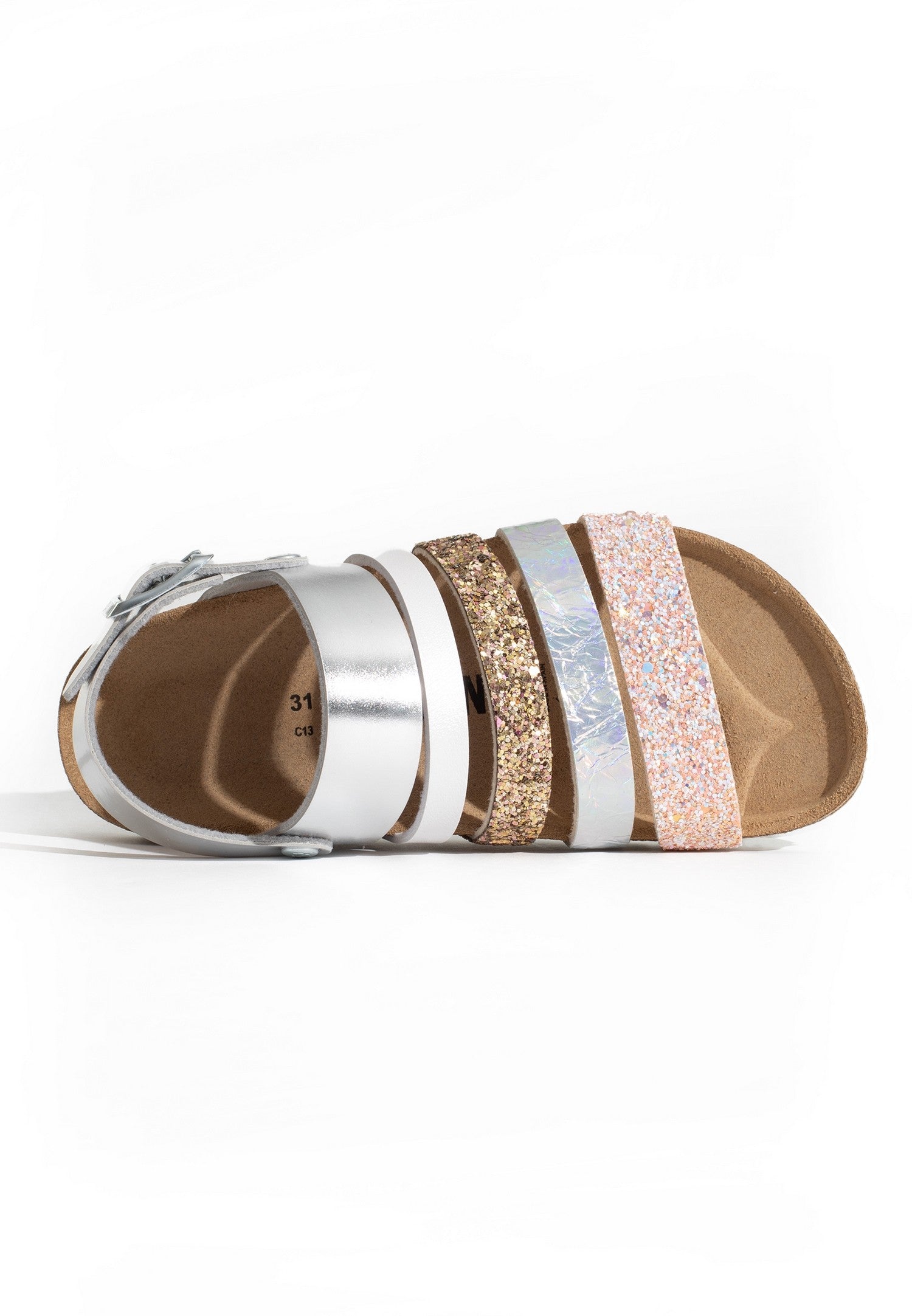 Sandalias Joy plata y purpurina