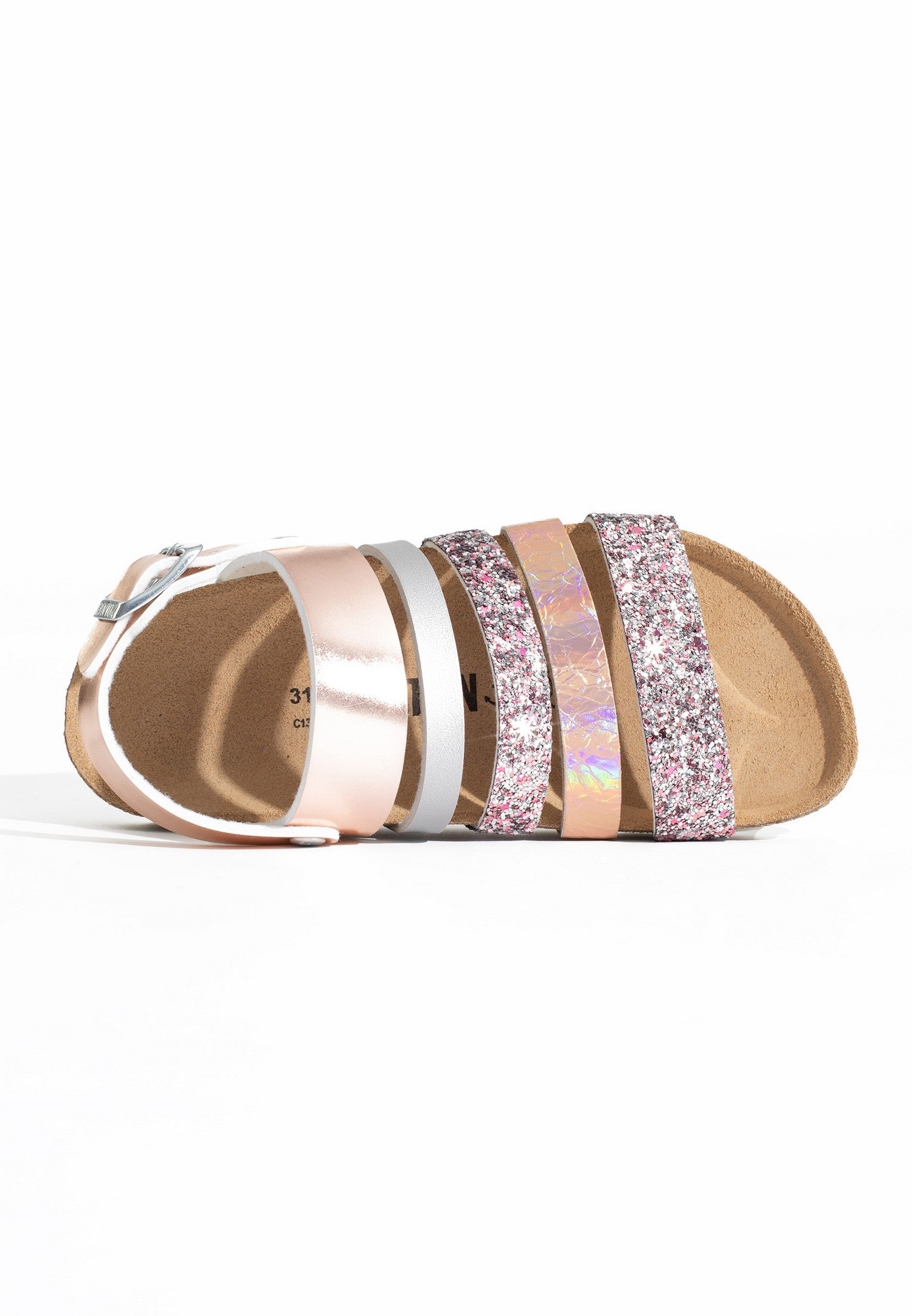 Sandalias Joy Plata y Oro Rosa y Glitter